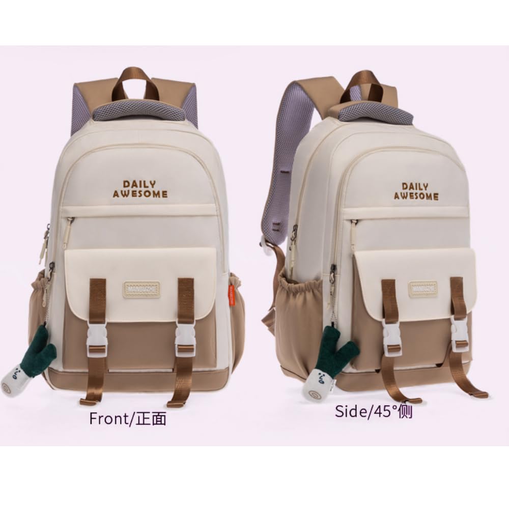 Cute Kawaii Backpack with Adorable Pendant Accessories - Stylish Unisex 20L Travel Backpack for School, Work & Outdoor Adventures (Brown)
