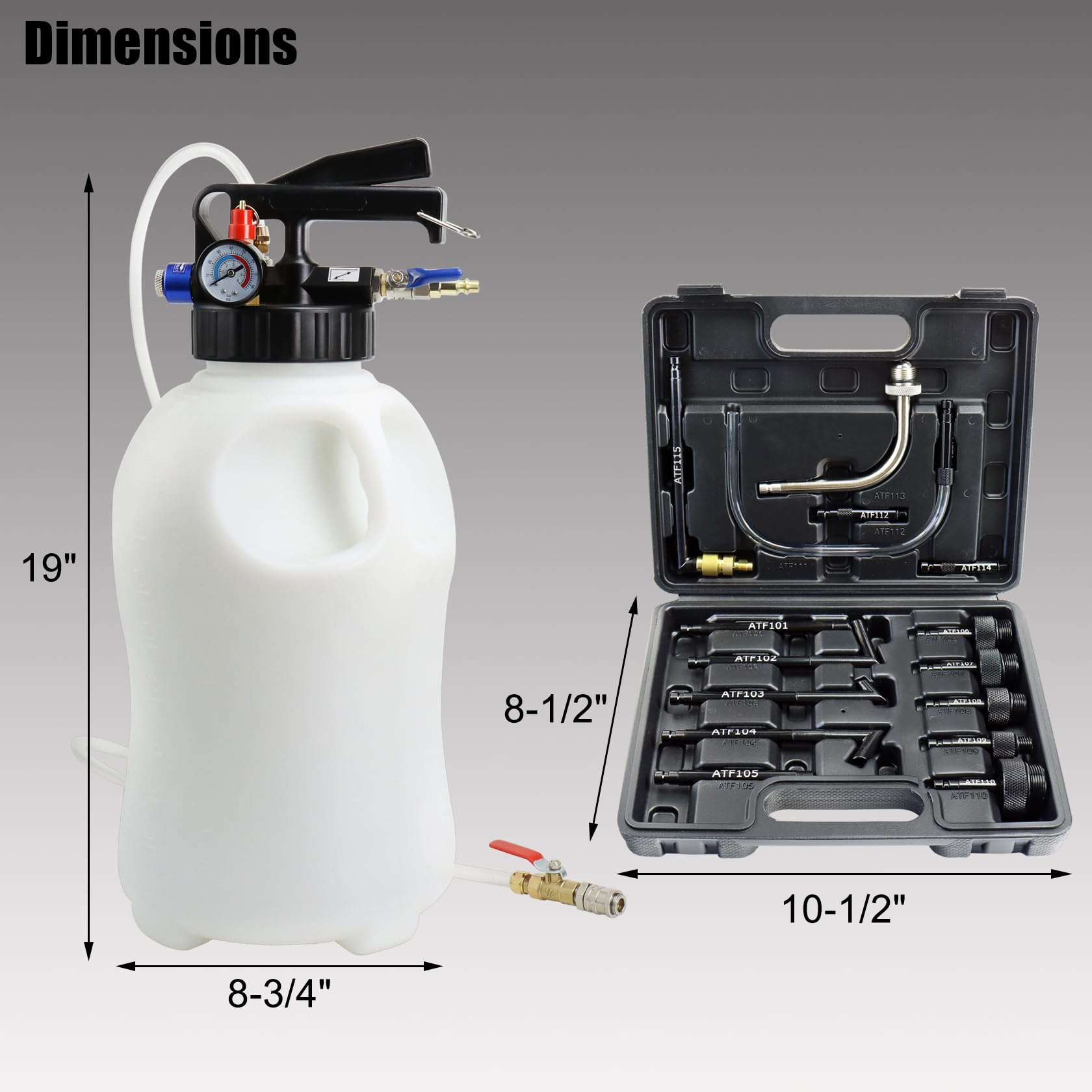 10L Pneumatic Fluid Extractor Dispenser Set - ATF Oil Change Kit for Engine, Transmission, Differential & Power Steering - Includes Pump & Black Case - Perfect for DIY Car Maintenance & Fluid Replacement