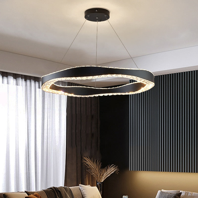 Elegant Crystal Ring Chandelier - Modern Ceiling Light Fixture for Dining Room, Living Room & Bedroom Decor | Dimmable LED Lighting for Home & Wedding Venues