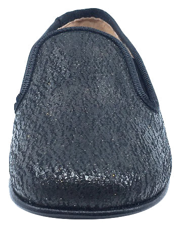 Hoo Shoes Kids' Smoking Loafers for Boys & Girls - Stylish Black Metallic Slip-On Shoes for School, Parties & Formal Events