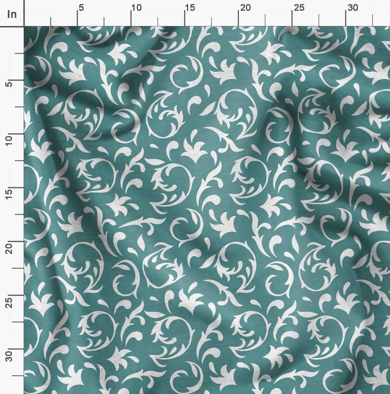 Soimoi Moss Georgette Blue Fabric by The Yard - 42 Inch Wide Filigree Damask Print Material - Delicate Elegant Patterns for Dresses, Curtains & Home Decor Projects - Printed Chiffon Fabric for Sewing & DIY Crafts