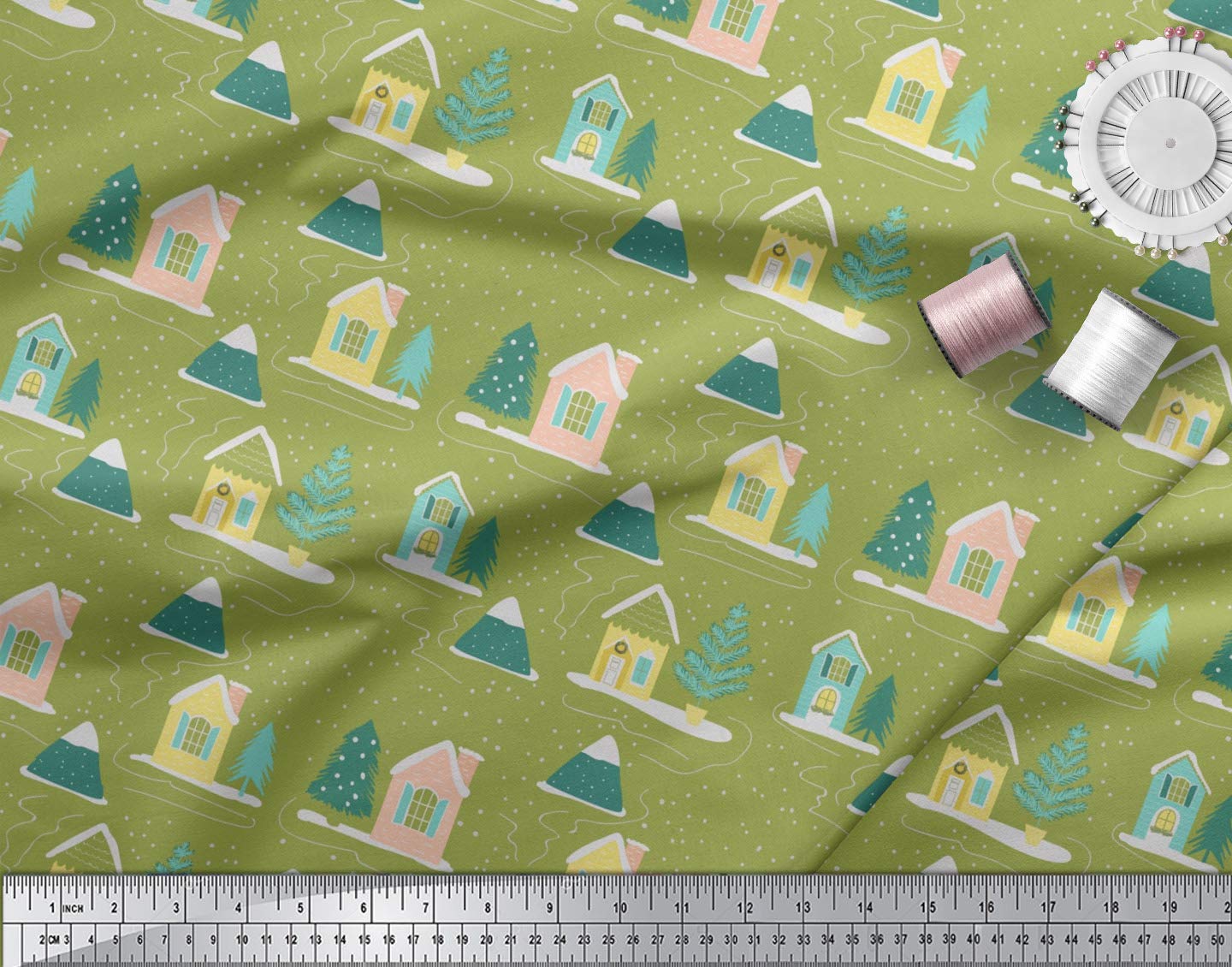 Soimoi Green Polyester Georgette Fabric - 42