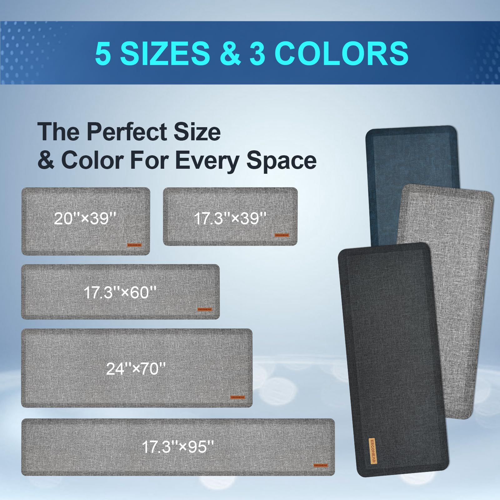 Anti-Slip 3/4 Inch Thick Anti-Fatigue Kitchen Floor Mat - Ergonomic Comfort Standing Mat for Home, Office & Garage - Waterproof Kitchen Runner (24x70 Inches, Light Gray) | Perfect for Cooking, Dishwashing & Long Standing Work