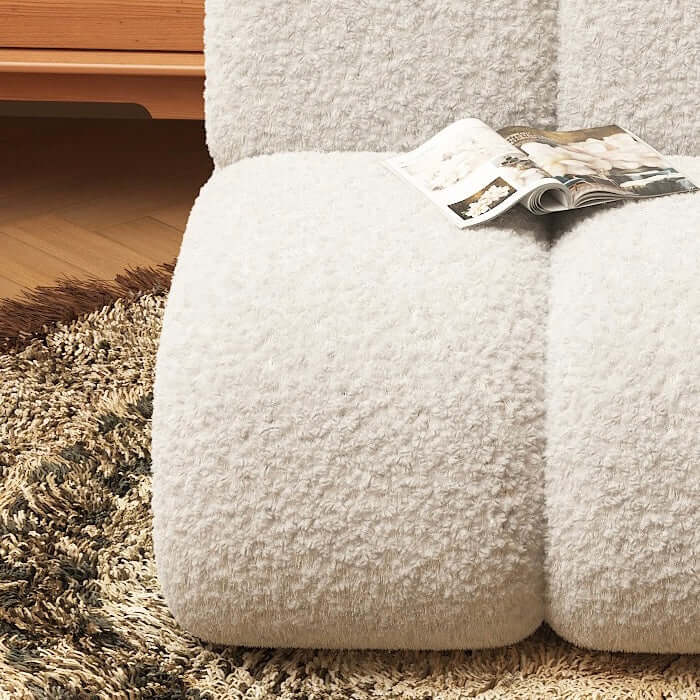 Nordic Japandi Style White Boucle Single Lazy Sofa Chair - Modern Minimalist Lounge Chair for Living Room, Bedroom & Office Relaxation