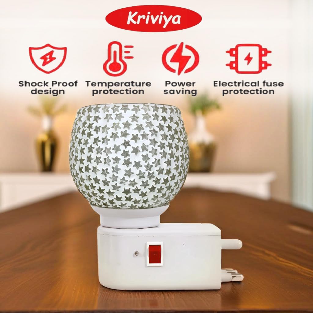 Kriviya Electric Aroma Diffuser with Night Light - Premium Home & Office Decor, Essential Oil Diffuser for Relaxation, Kapoor & Laung Fragrance, White Star Design (M14) - Perfect for Bedroom, Yoga Studio & Spa Ambience