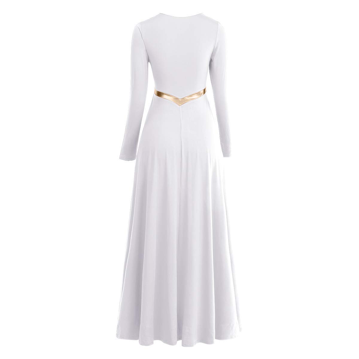 Metallic Cross Praise Dance Dresses for Women - Liturgical Worship Long Sleeve Loose Fit Full Length Dress - Perfect for Church Performances, Gospel Choir & Spiritual Dance Events