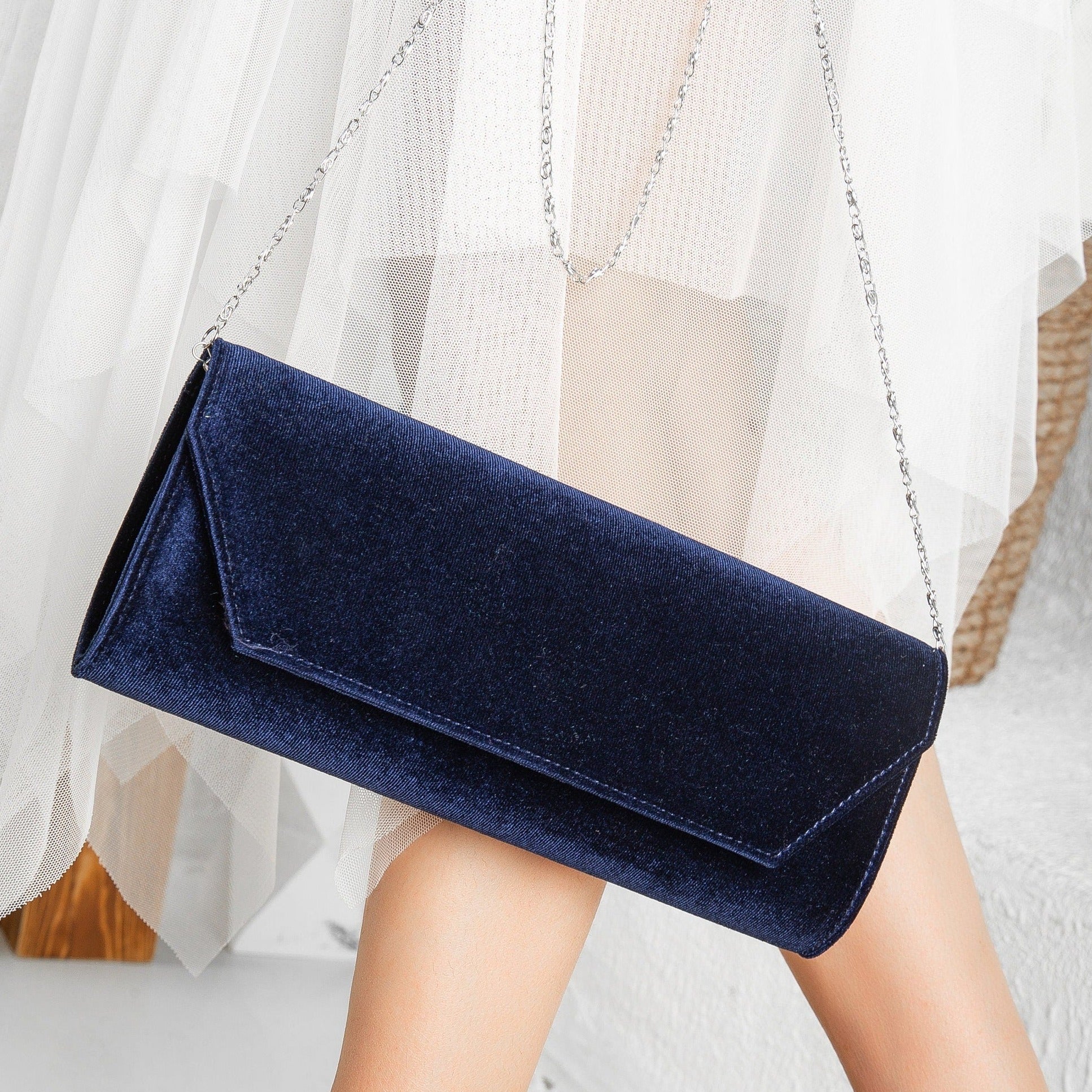 Scarlett Blue Velvet Clutch Bag for Women - Elegant Evening Purse for Parties, Weddings & Special Occasions