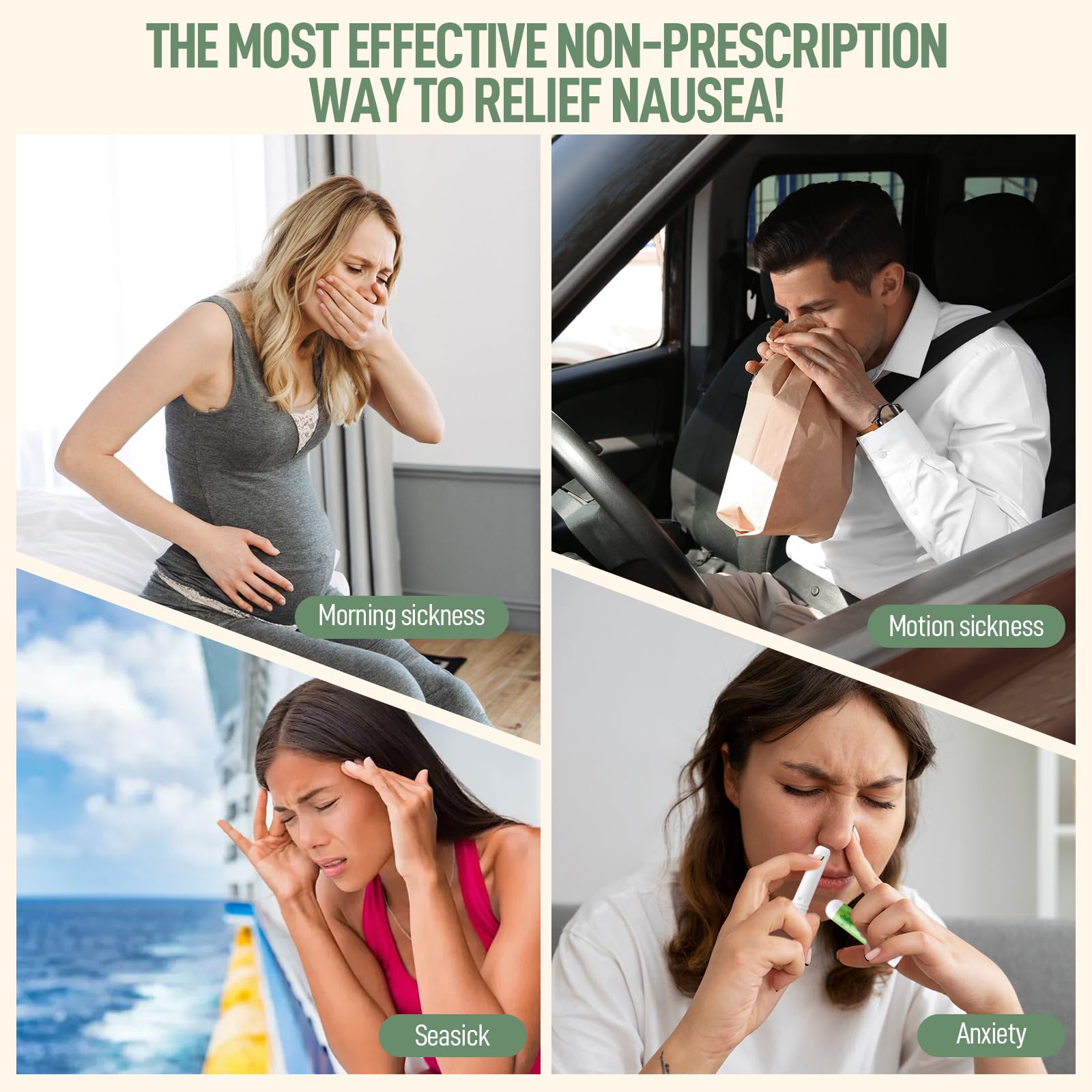 Hion Natural Nausea Relief Inhaler with Mint Essential Oil - 100% Pure & Organic Aromatherapy for Motion Sickness, Morning Sickness & Travel - Portable Essential Oil Inhaler Stick for Car, Plane & Office Use