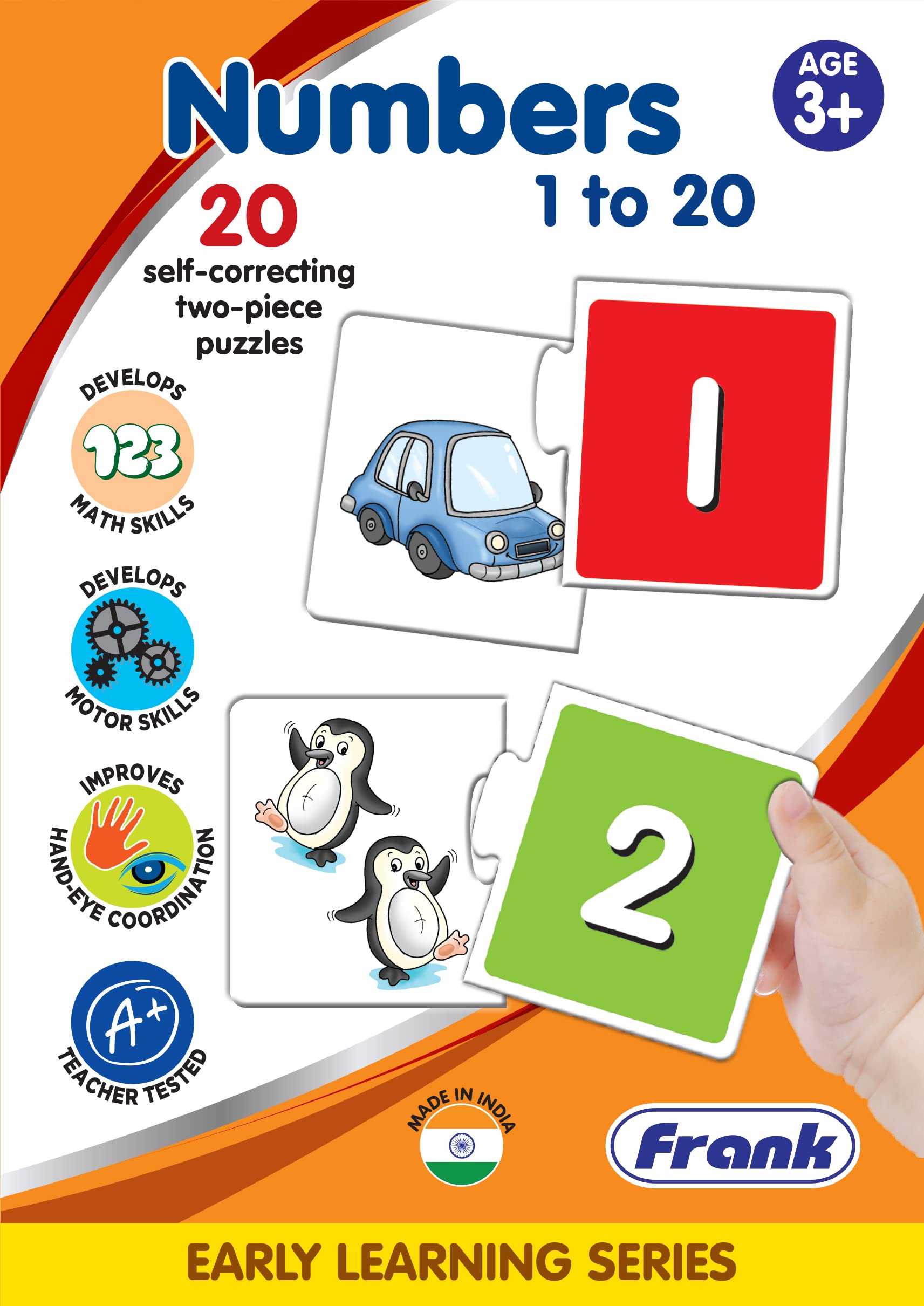 Frank Numbers 1-20 Educational Puzzle Set (40 Pieces) - Self-Correcting Jigsaw Puzzles for Kids Ages 3+ - Early Learning Math Toys with Number Images - Perfect for Preschool Classroom & Homeschool Activities
