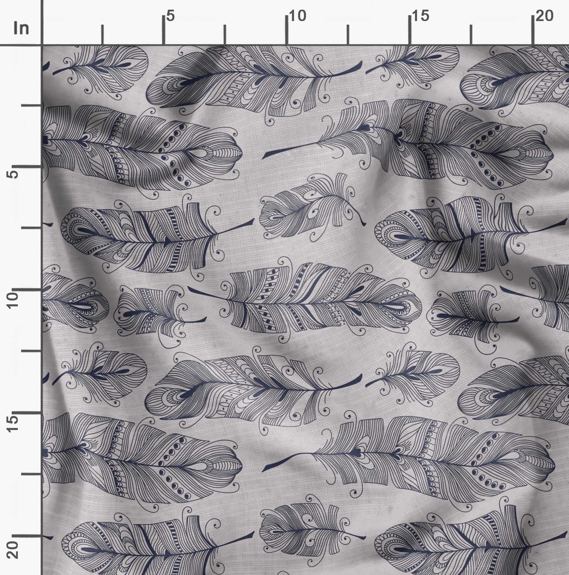 Soimoi Moss Georgette Gray Fabric by The Yard - 42 Inch Wide Tribal Feather Pattern Printed Textile for DIY Fashion, Home Decor & Craft Projects - Ethnic Artistic Design Fabric for Dresses, Curtains & Scarf Making