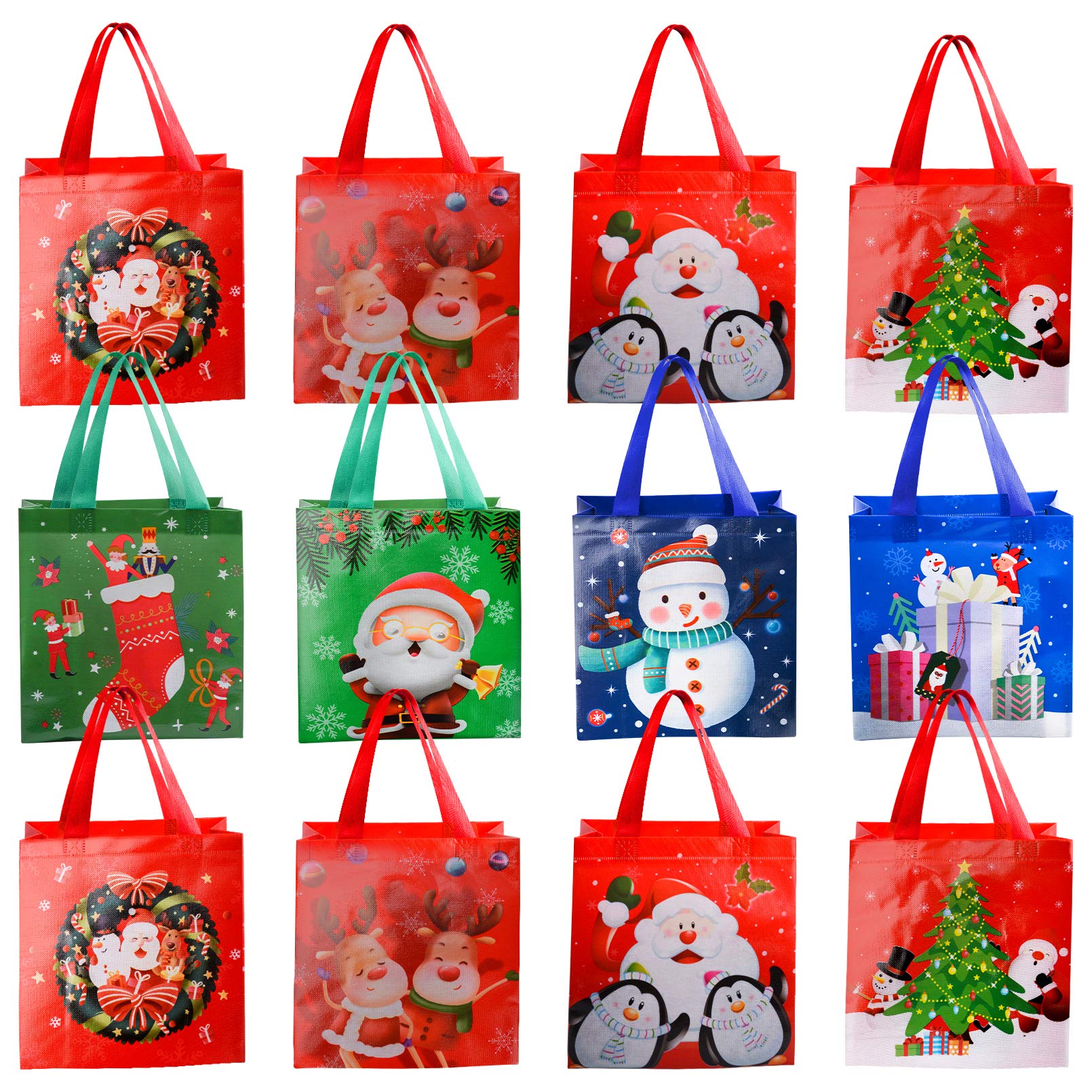 16-Piece Snowman Christmas Party Favor Bags - Reusable Non-Woven Grocery Tote Bags with Handles (9