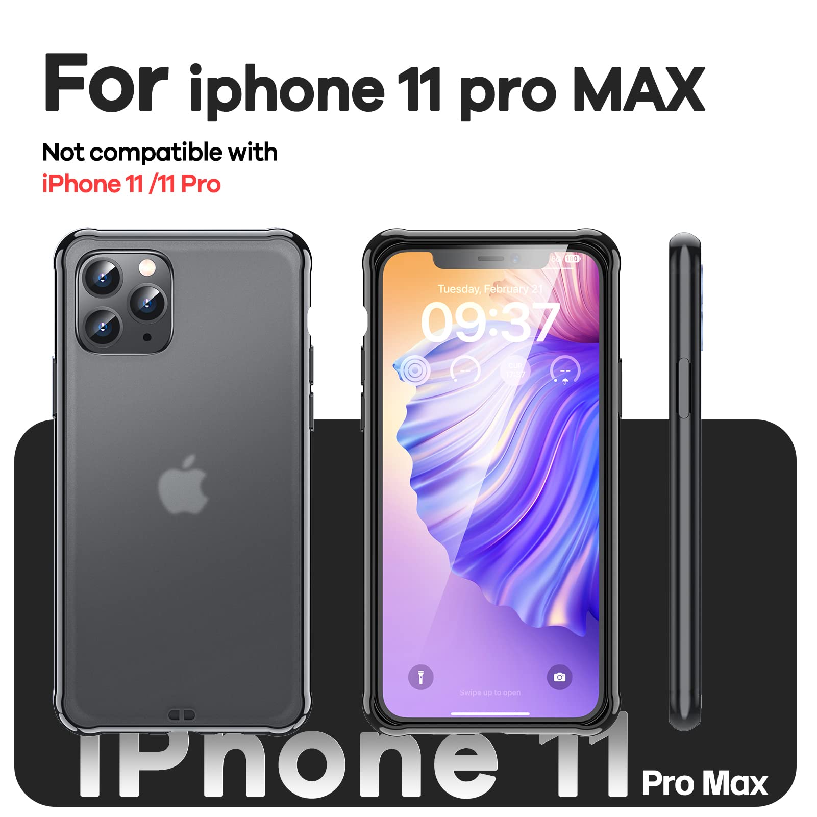 ORIbox iPhone 11 Pro Max Case - Matte Black Translucent Protective Cover with Soft Edges, Slim Lightweight Design for iPhone 11 Pro Max (6.5 Inch) - Perfect for Everyday Use, Work, School & Travel