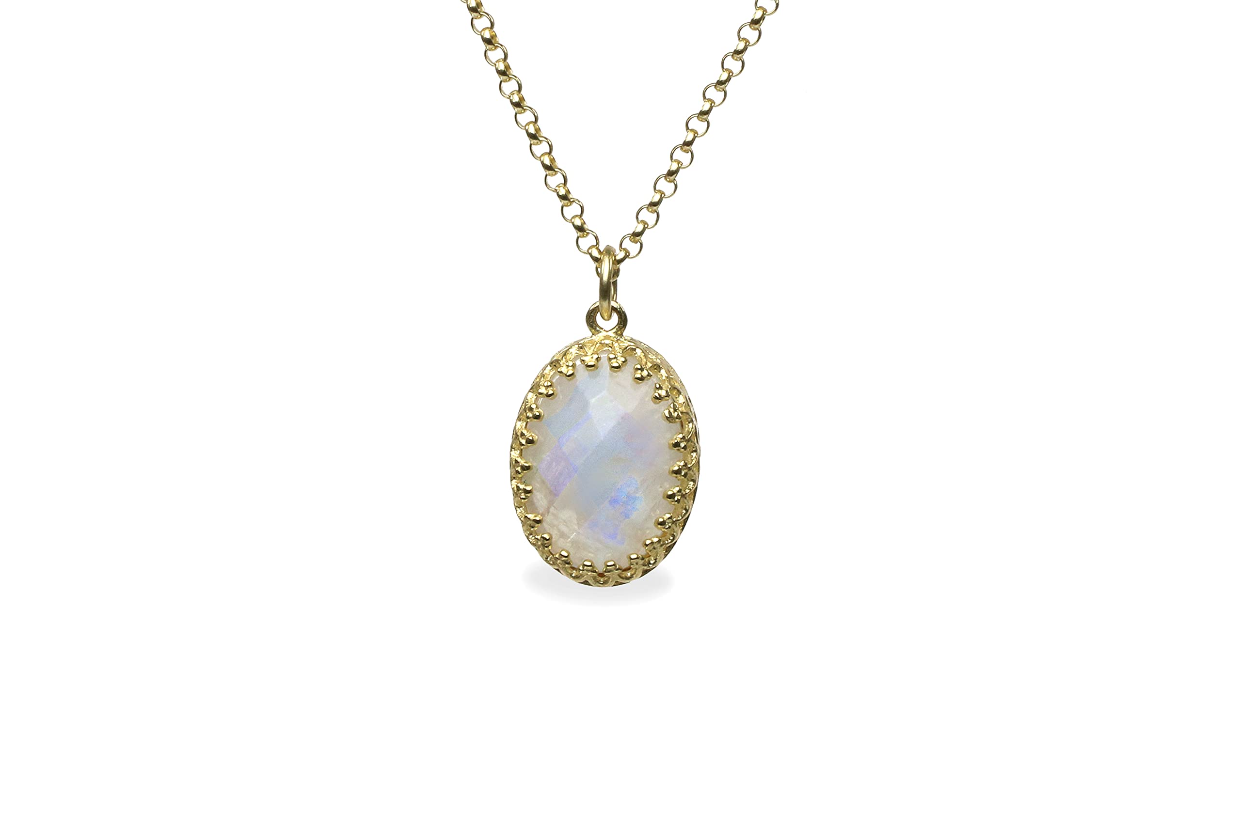 Elegant Oval Rainbow Moonstone Necklace - June Birthstone Jewelry for Women - Dainty Everyday Pendant Necklace - Unique Bridal & Gemstone Gift for Her - Perfect for Weddings, Anniversaries & Special Occasions