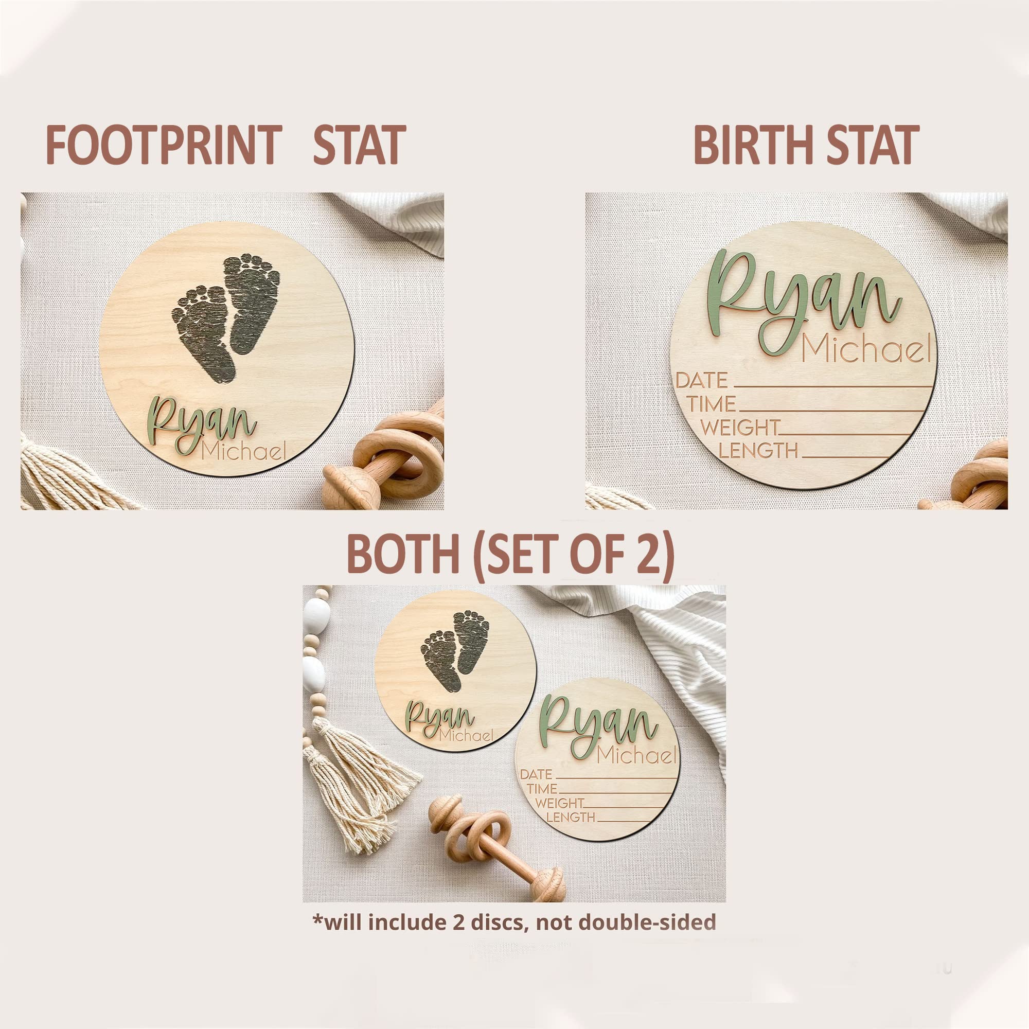 NAZENTI Custom Wooden Baby Name Announcement Sign - Personalized Birth & Footprint Keepsake for Newborn - Hospital Welcome Decor for Baby Arrival (Design 14) | Nursery Wall Art, Christening Gift, Baby Shower Decoration