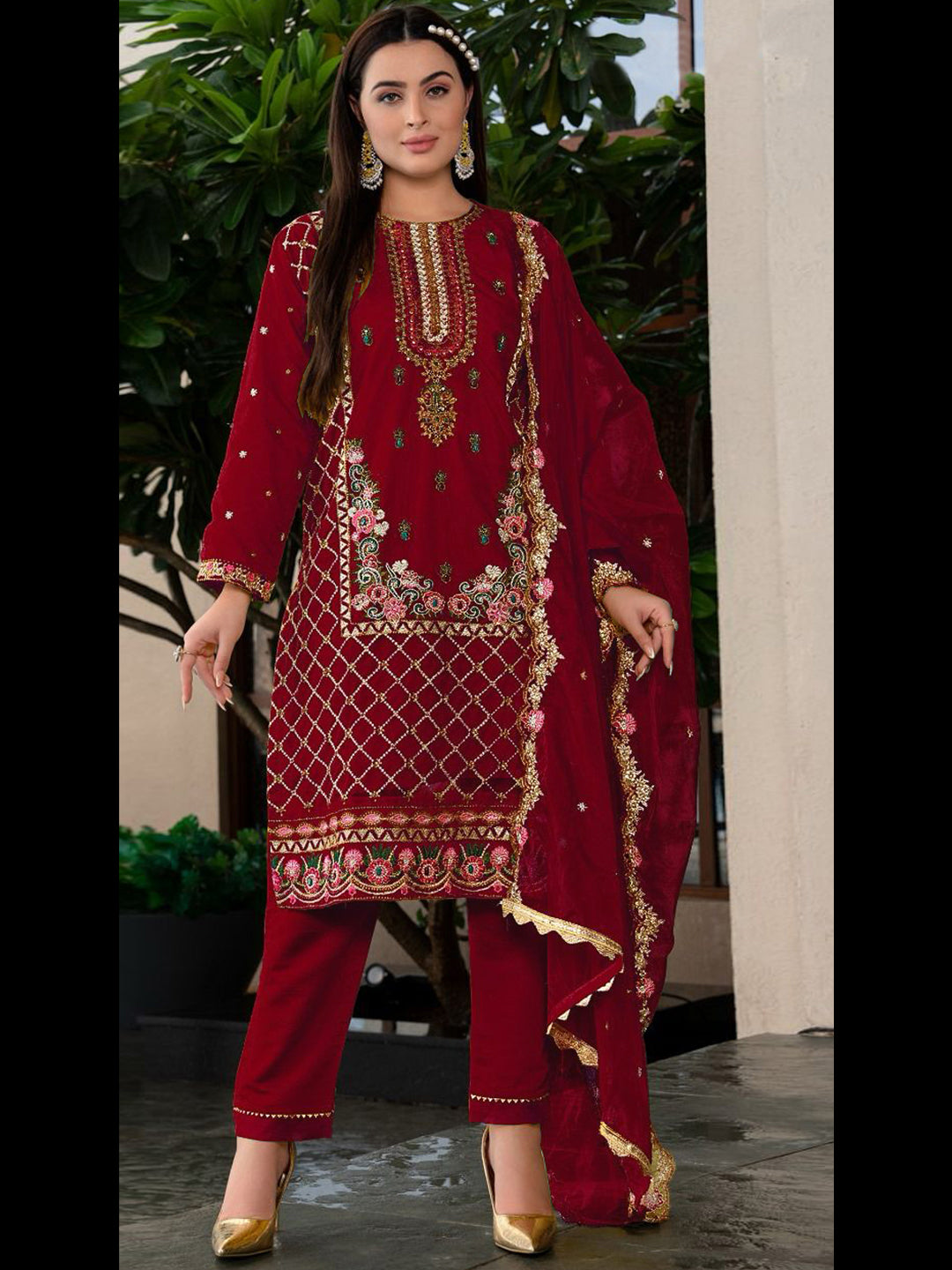 Elegant Beige Designer Organza Pant Suit with Embroidery - Semi Stitched Function Wear for Weddings & Special Occasions