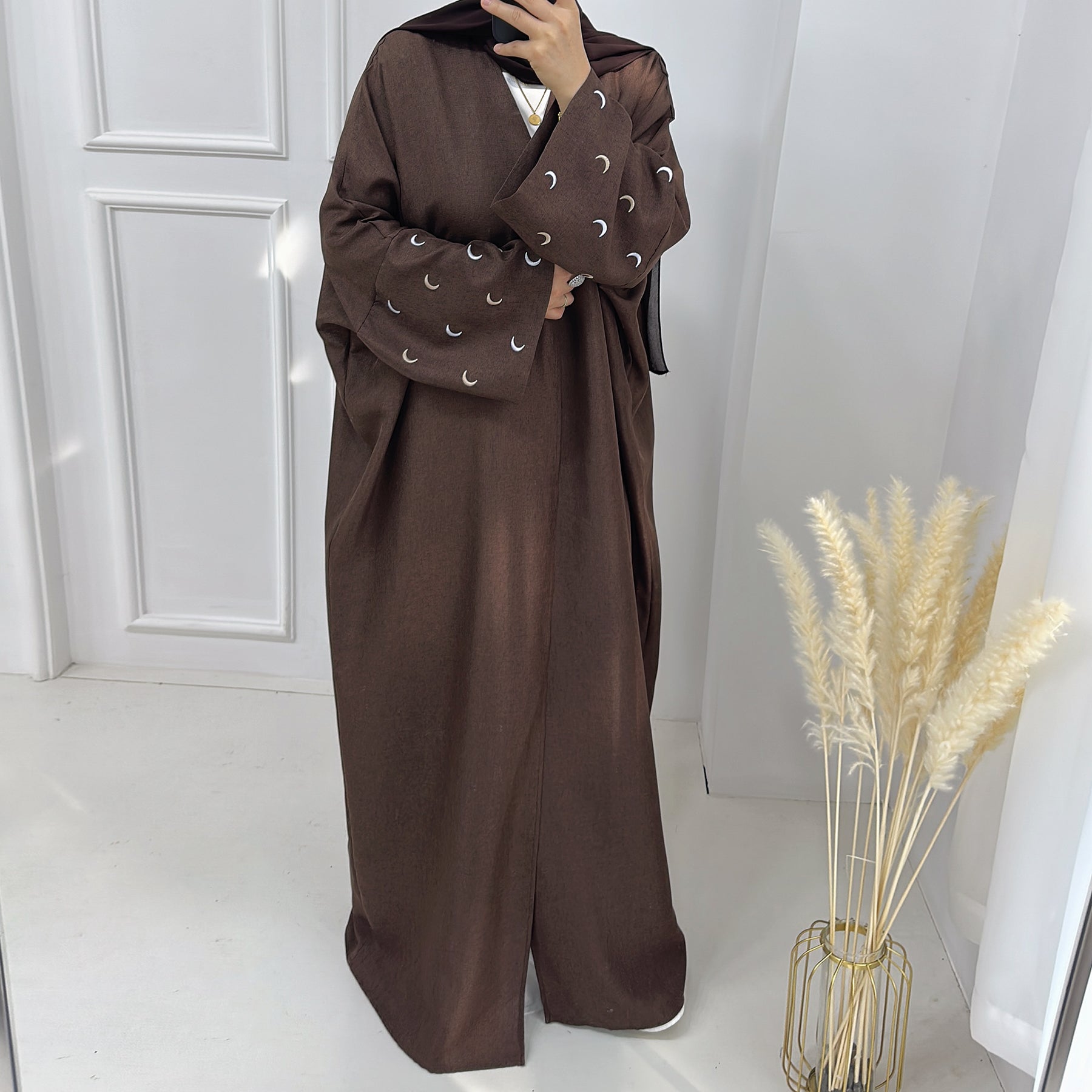 Lightweight Brown Iris Open Abaya Duster - Elegant & Comfortable for Daily Wear, Prayer, and Special Occasions