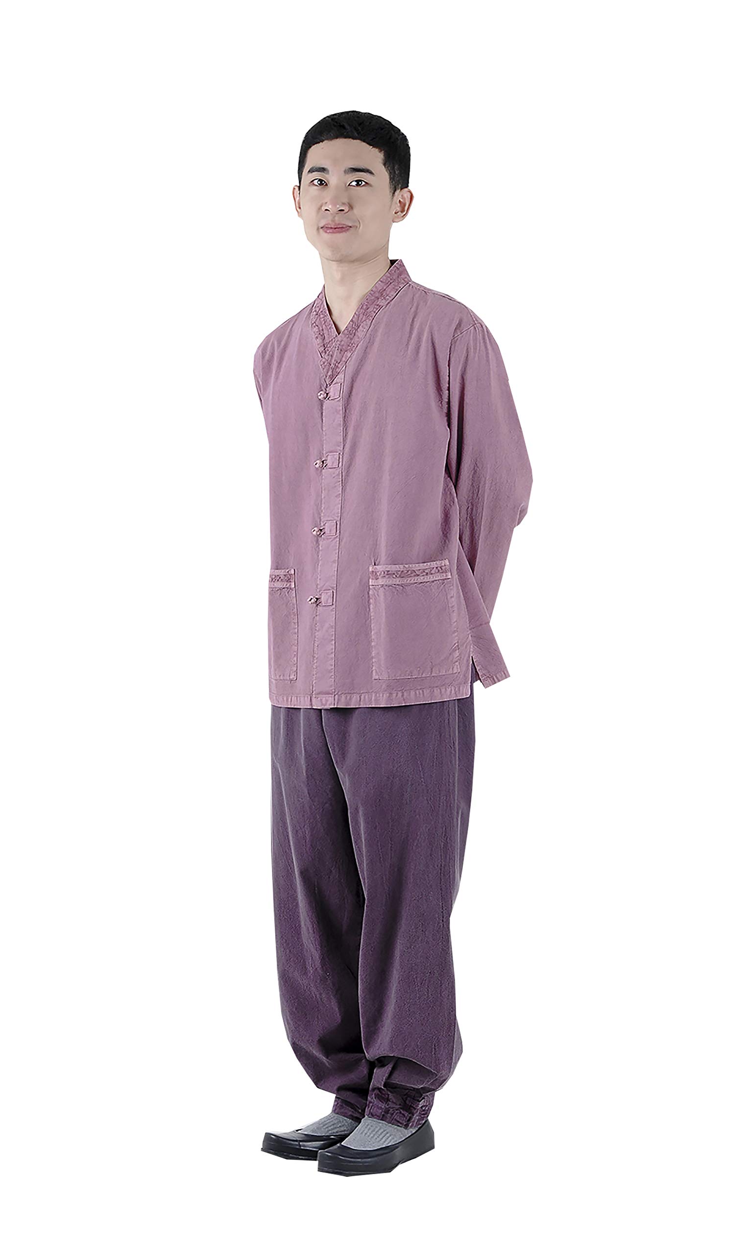 Modern Hanbok Set for Men & Women - 100% Cotton Washed Casual V-Neck Jacket & Pants Outfit in Lilac | Comfortable Korean Traditional Daily Wear for Cultural Events, Weddings & Fashion Street Style