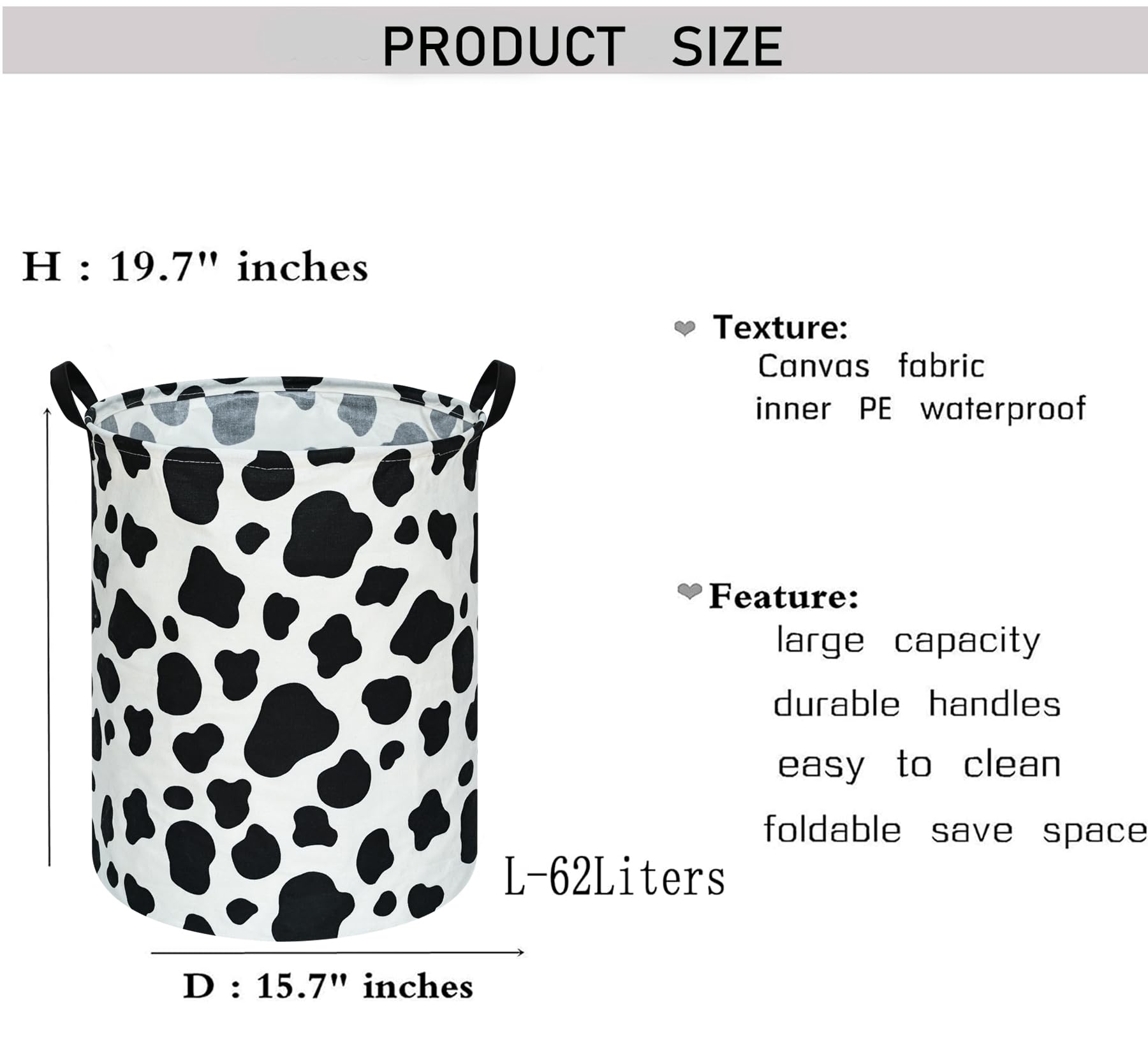 Waterproof Toy Storage Bin - Nursery Hamper, Kids Bedroom Organizer, Laundry Basket with Round Cow Pattern - Perfect for Baby Gifts, Closet Decor & Home Organization