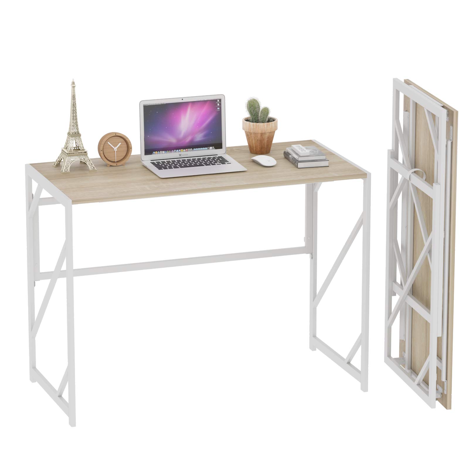 Elephance Folding Desk - Portable Writing Computer Desk for Home Office & Small Spaces, No-Assembly Study Desk with Sturdy Frame, Space-Saving Foldable Table (Beige) - Perfect for Dorm Rooms, Apartments & Workspaces