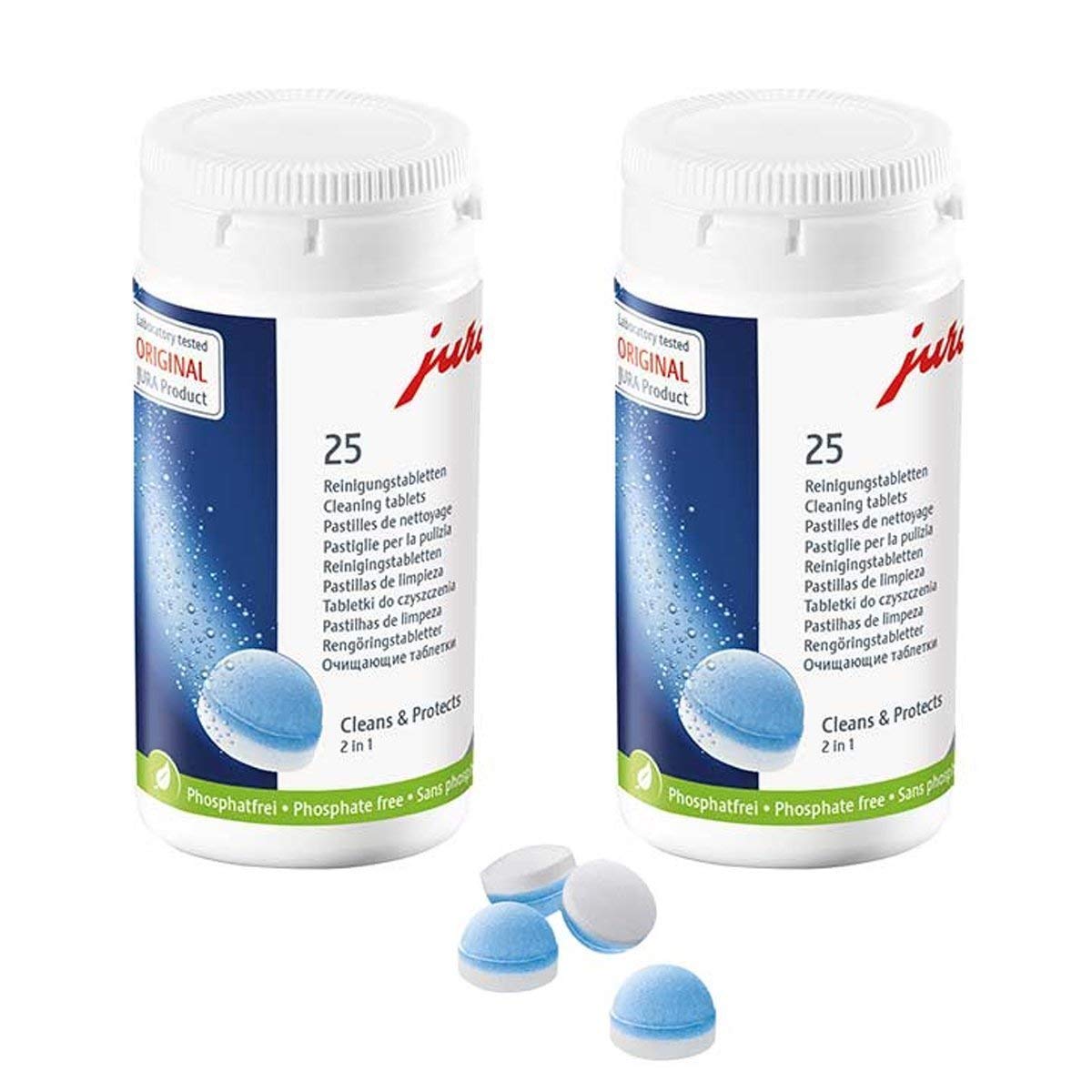 Jura 2-Phase Cleaning Tablets for Fully Automatic Coffee Machines - 50 Count Pack - Deep Clean & Descaling for Optimal Coffee Taste & Machine Performance - Perfect for Home & Office Use