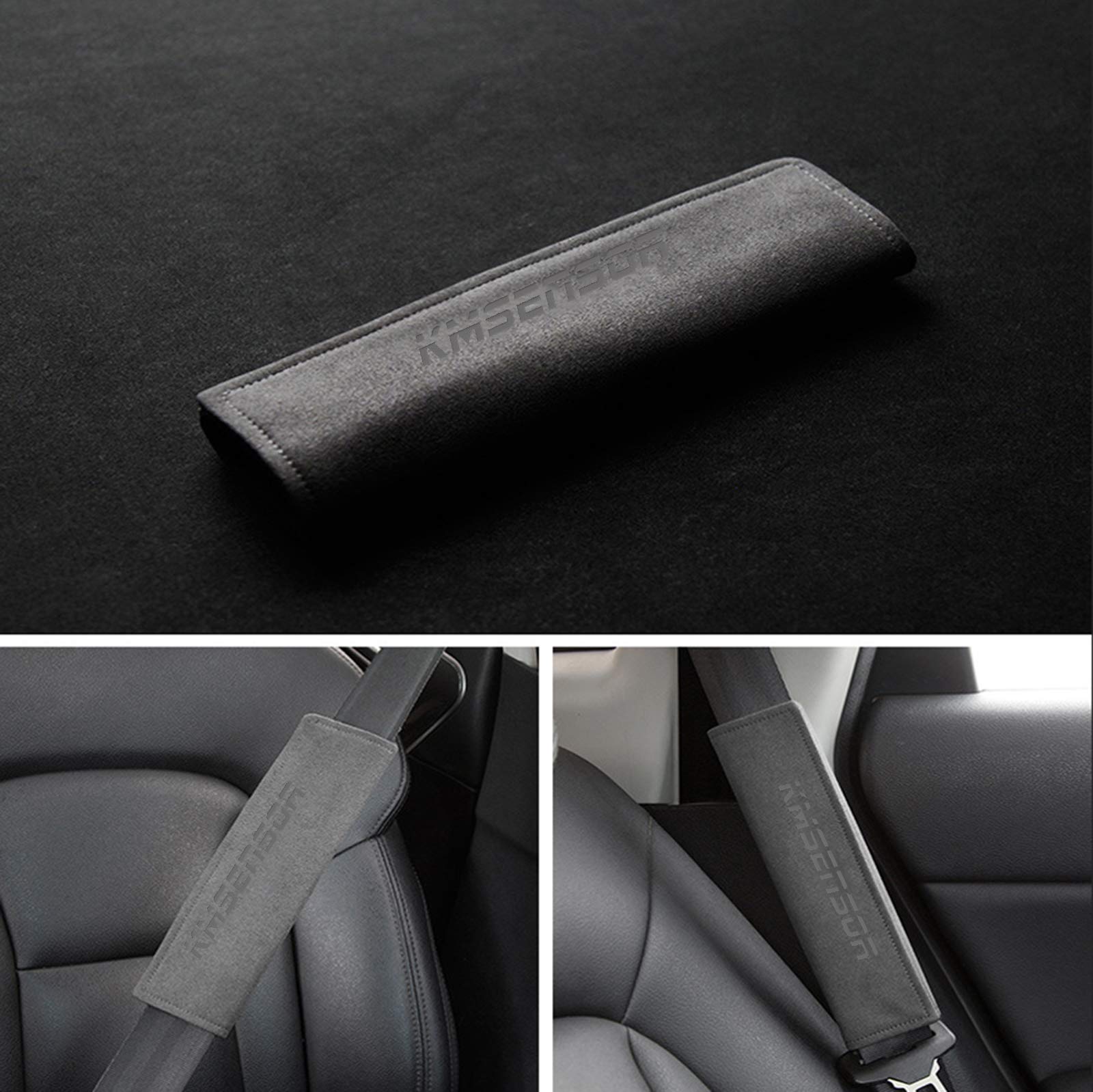 Premium Suede Leather Car Seat Belt Shoulder Protector Pads - 2 Pack Grey PU Nylon Cushion for Comfortable Driving | Shoulder Strap Covers for Seat Belts, Backpacks & Harnesses | Perfect for Long Commutes, Road Trips & Daily Driving