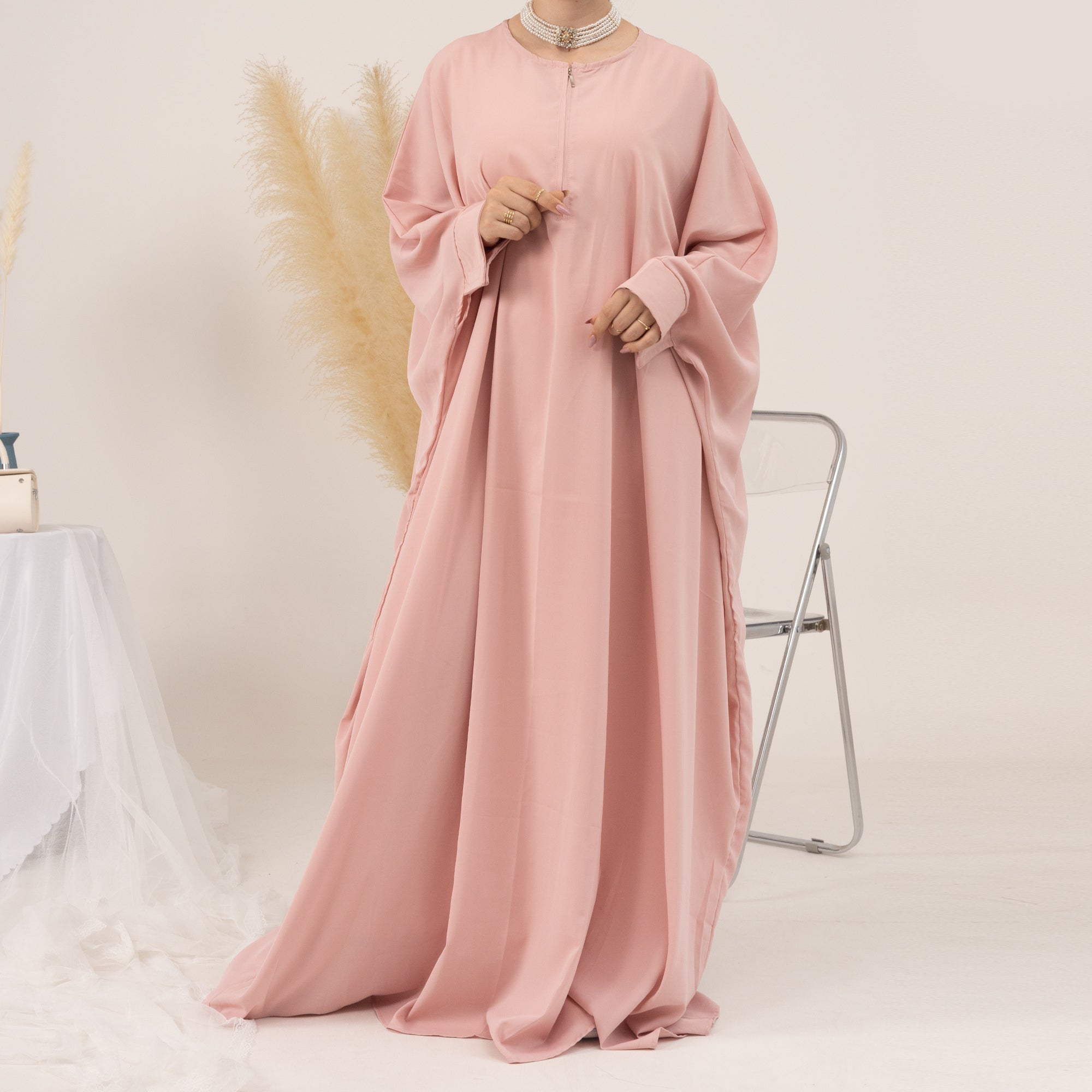 Amira Abaya Set - Pink Coral | Modest Islamic Dress for Women | Perfect for Prayer, Eid, and Special Occasions