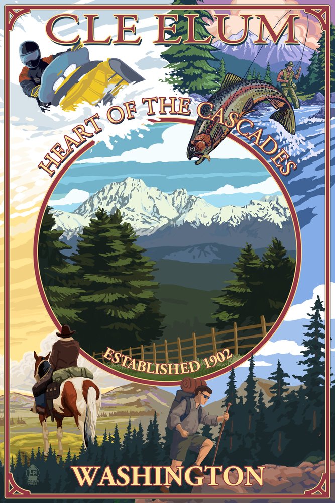 16x24 Gallery Quality Metal Wall Art - Cle Elum Washington Landscape Montage on Aluminum Decor | Perfect for Living Room, Office & Home Decor