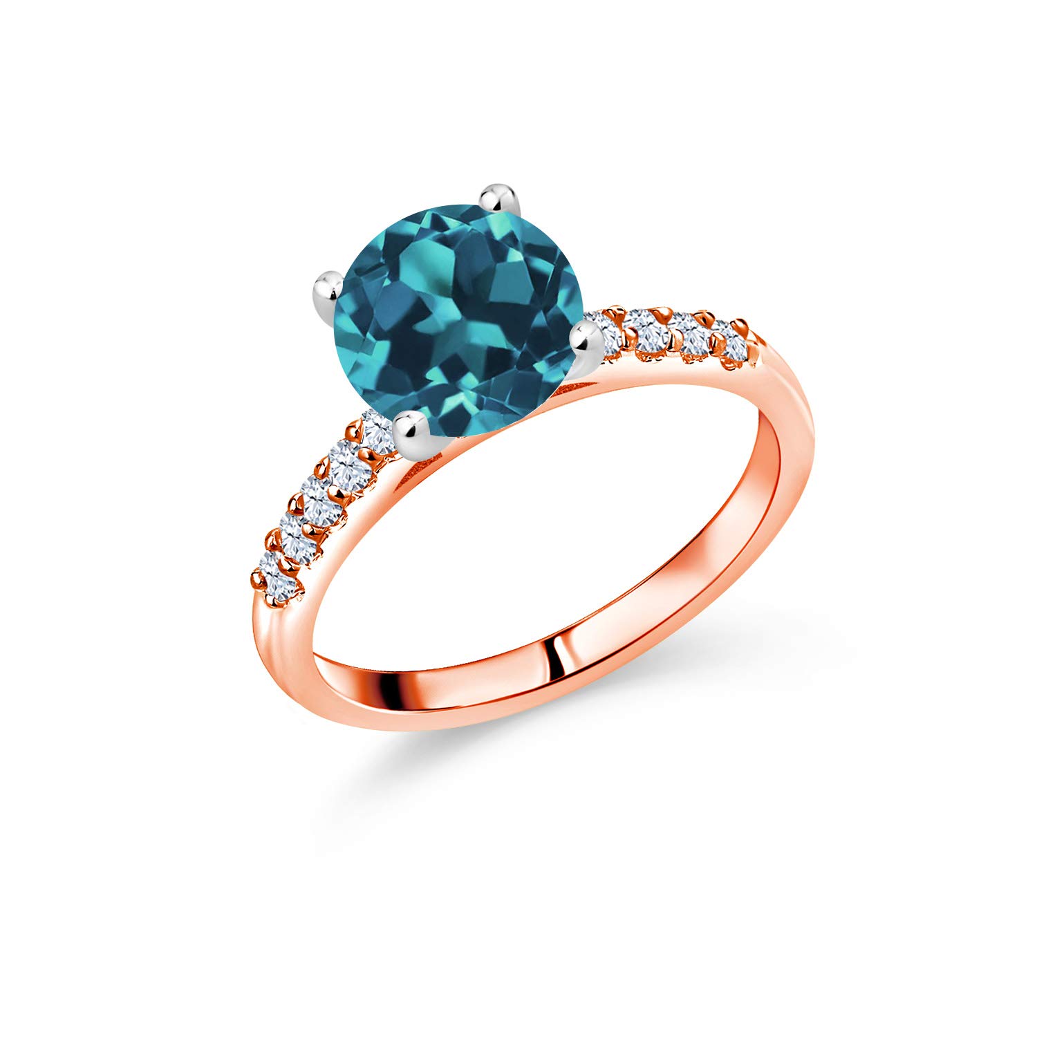 2.90 Ct London Blue Topaz & White Created Sapphire 10K Rose Gold Ring with White Gold Prongs - Elegant Gemstone Jewelry for Women, Perfect for Engagement, Anniversary & Special Occasions