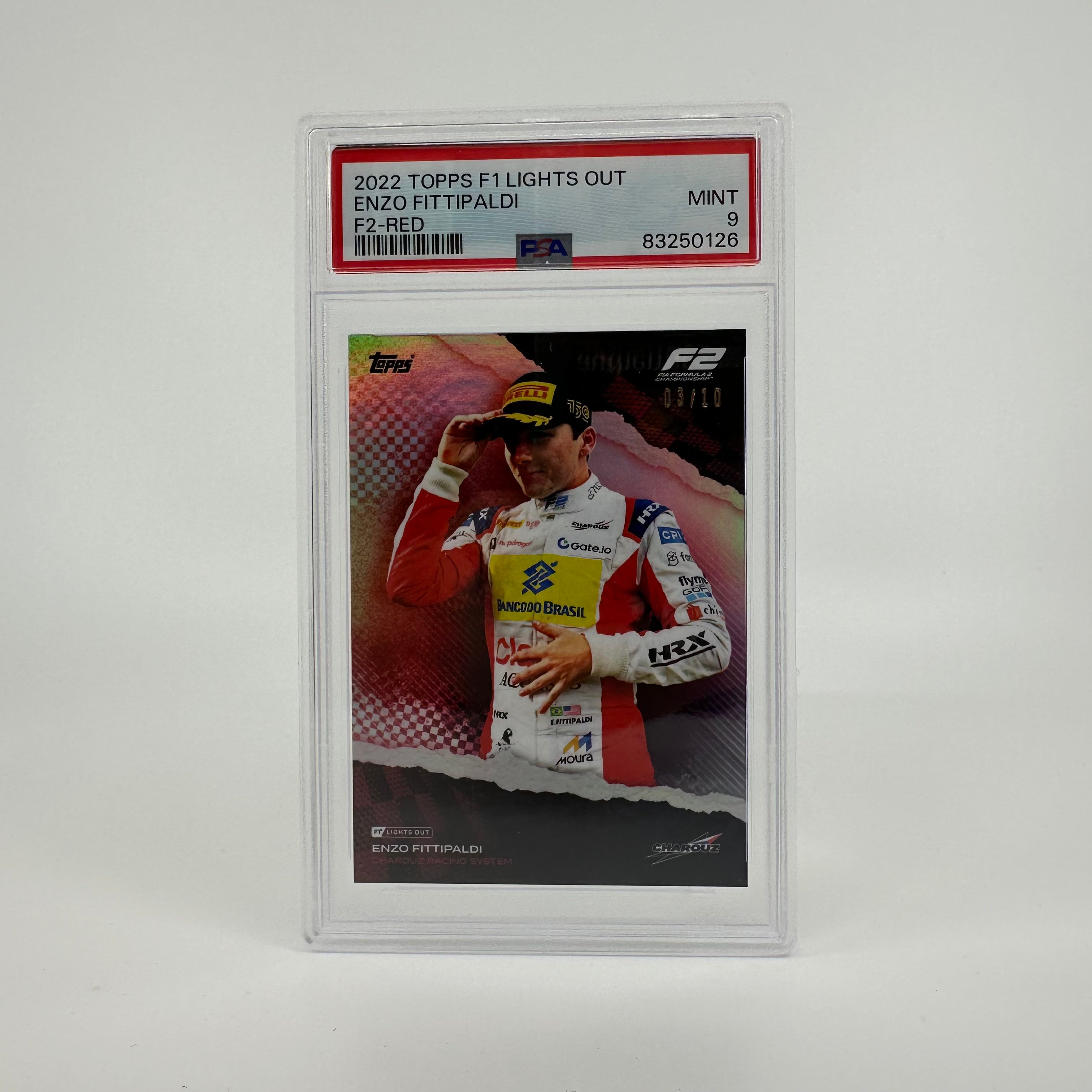 PSA 9 Graded 03/10 Enzo Fittipaldi F2 Red Autographed Racing Card - Perfect for Collectors, Sports Memorabilia & Racing Fans