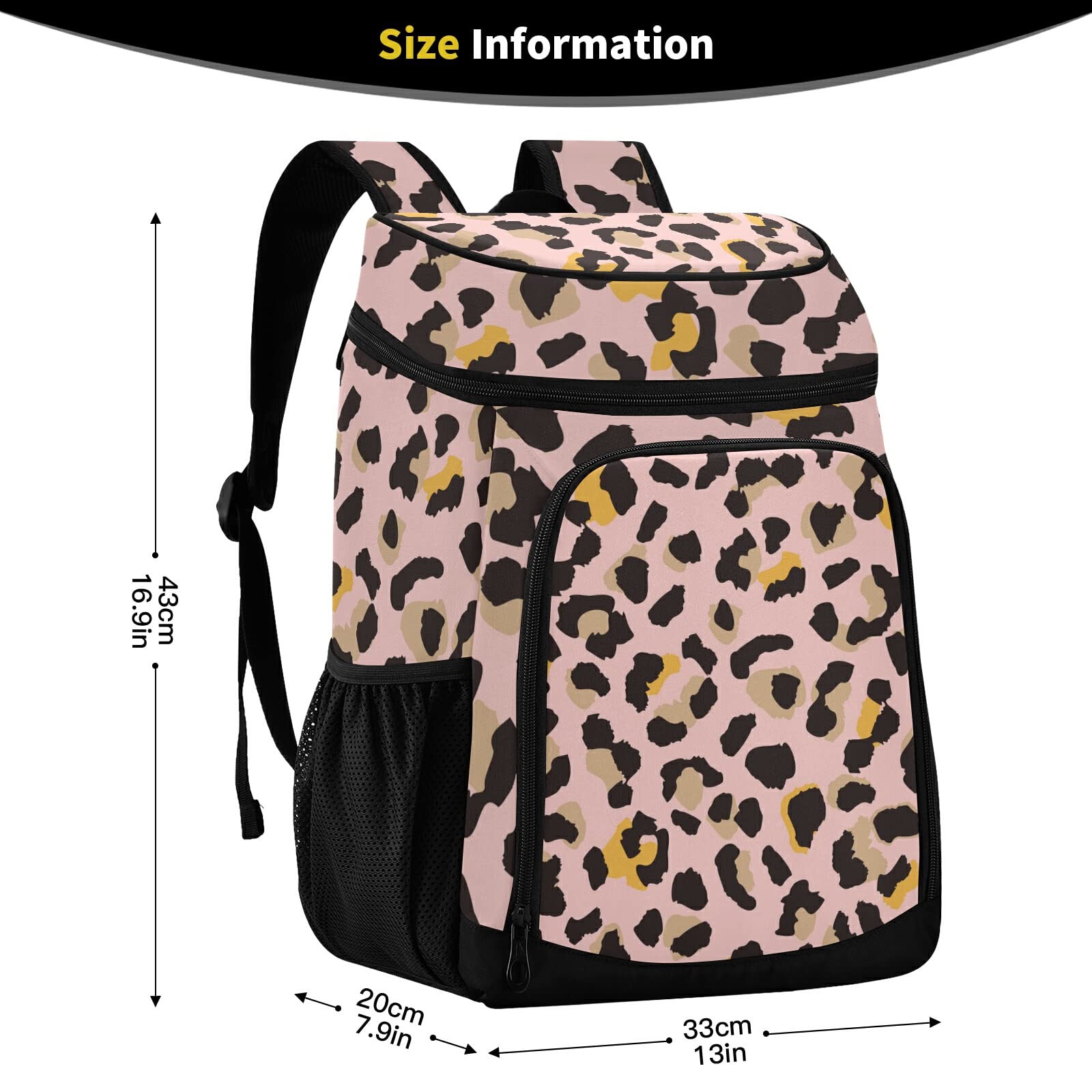 Leopard Skin Insulated Cooler Backpack for Women & Men - Leakproof Picnic, Beach, & Lunch Bag for Work, Fishing, Hiking, Camping, Park, & Outdoor Adventures