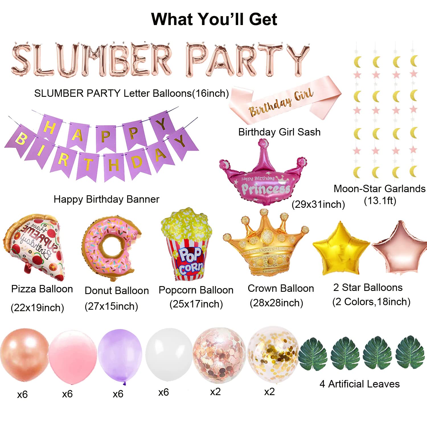 Slumber Party Spa Birthday Decorations Kit - Sleepover Pajama Party Supplies, Birthday Favors, Banner & Balloons Backdrop Set for Girls' Sleepover, Spa Night & Birthday Celebrations
