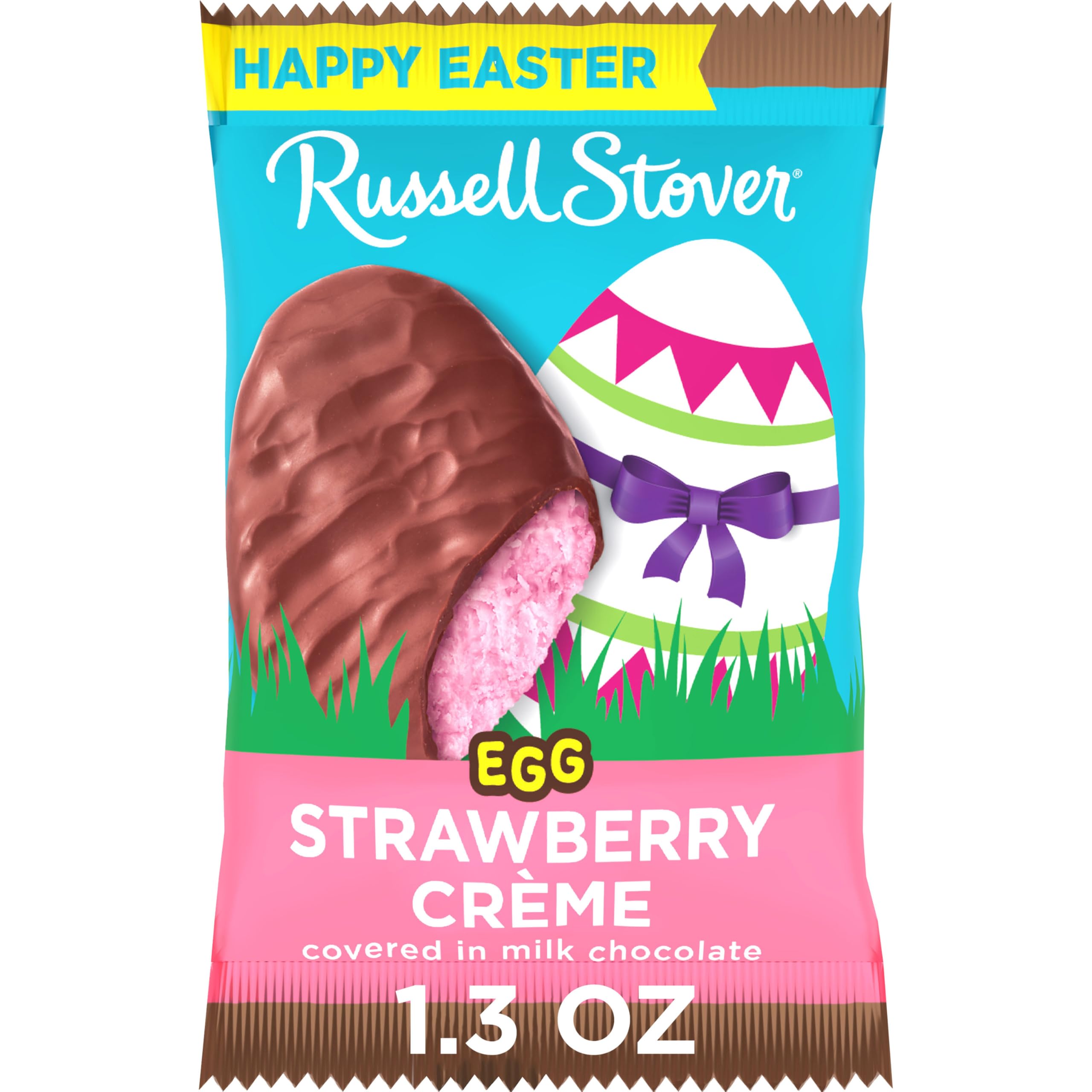 Russell Stover Easter Strawberry Crème Milk Chocolate Egg - 1.3 oz Each (18-Pack) - Perfect for Easter Baskets, Party Favors & Holiday Gifting
