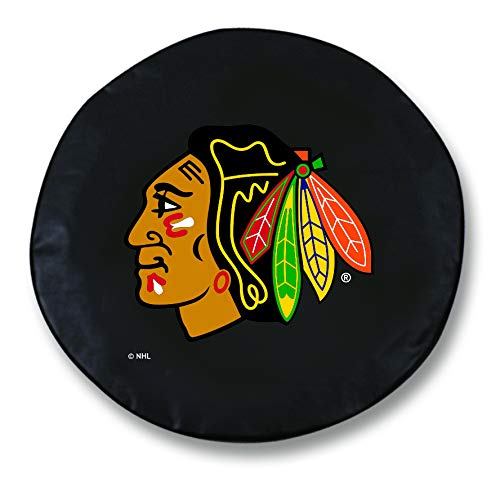 Holland Bar Stool Co. Chicago Blackhawks Black Vinyl Spare Tire Cover - Heavy-Duty Fitted Car Wheel Protector for Trucks, SUVs & Trailers - Perfect for Tailgating, Camping & Outdoor Adventures