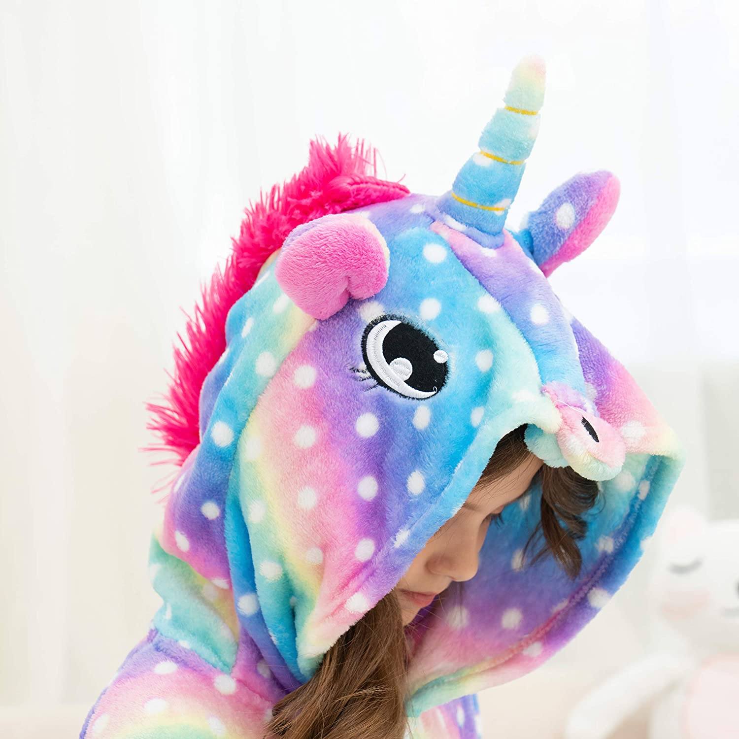 Soft & Cozy Unicorn Dots Bathrobe for Women & Girls - Plush Fleece Robe with Hood for Spa, Lounge & Relaxation at Home