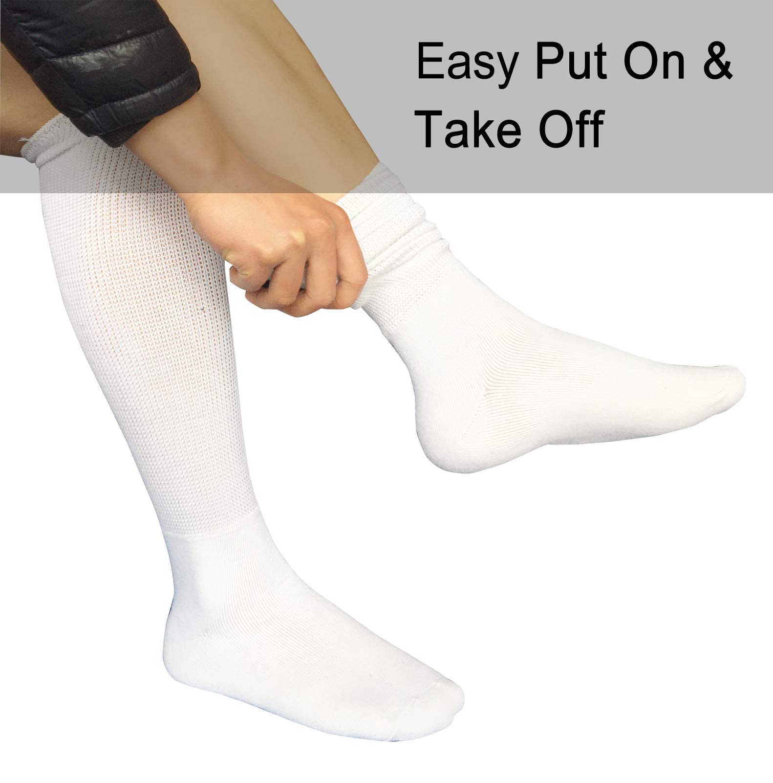 Extra Wide Diabetic Socks for Men & Women - Non-Binding Knee High Compression Socks for Edema, Swelling & Cast - Bariatric Comfort 2-Pack - Ideal for Diabetes Care, Post-Surgery & Daily Comfort