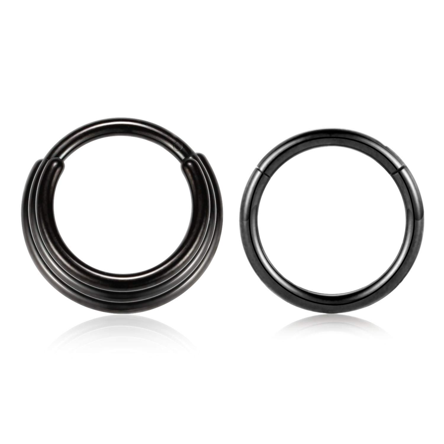 PEAKLINK 16G Septum Hoop Earrings - 316L Surgical Steel Daith, Conch, Tragus, Helix, Rook Piercing Jewelry - 2Pcs Seamless Clicker Nose Rings & Cartilage Hoops (8mm, 10mm) - Perfect for Everyday Wear, Parties & Body Piercing Enthusiasts