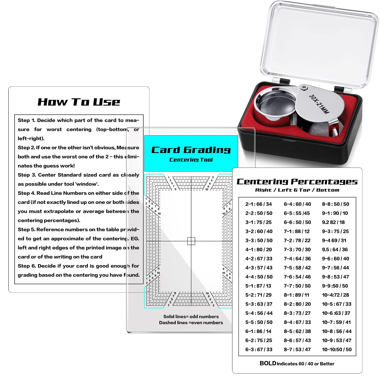 Sintuff 4-Piece Card Grading Centering Tool Set with 30X Magnifier - Professional Sports Card Grading Kit for PSA, BGS & CGC Submission - Perfect for Collectors & TCG Enthusiasts