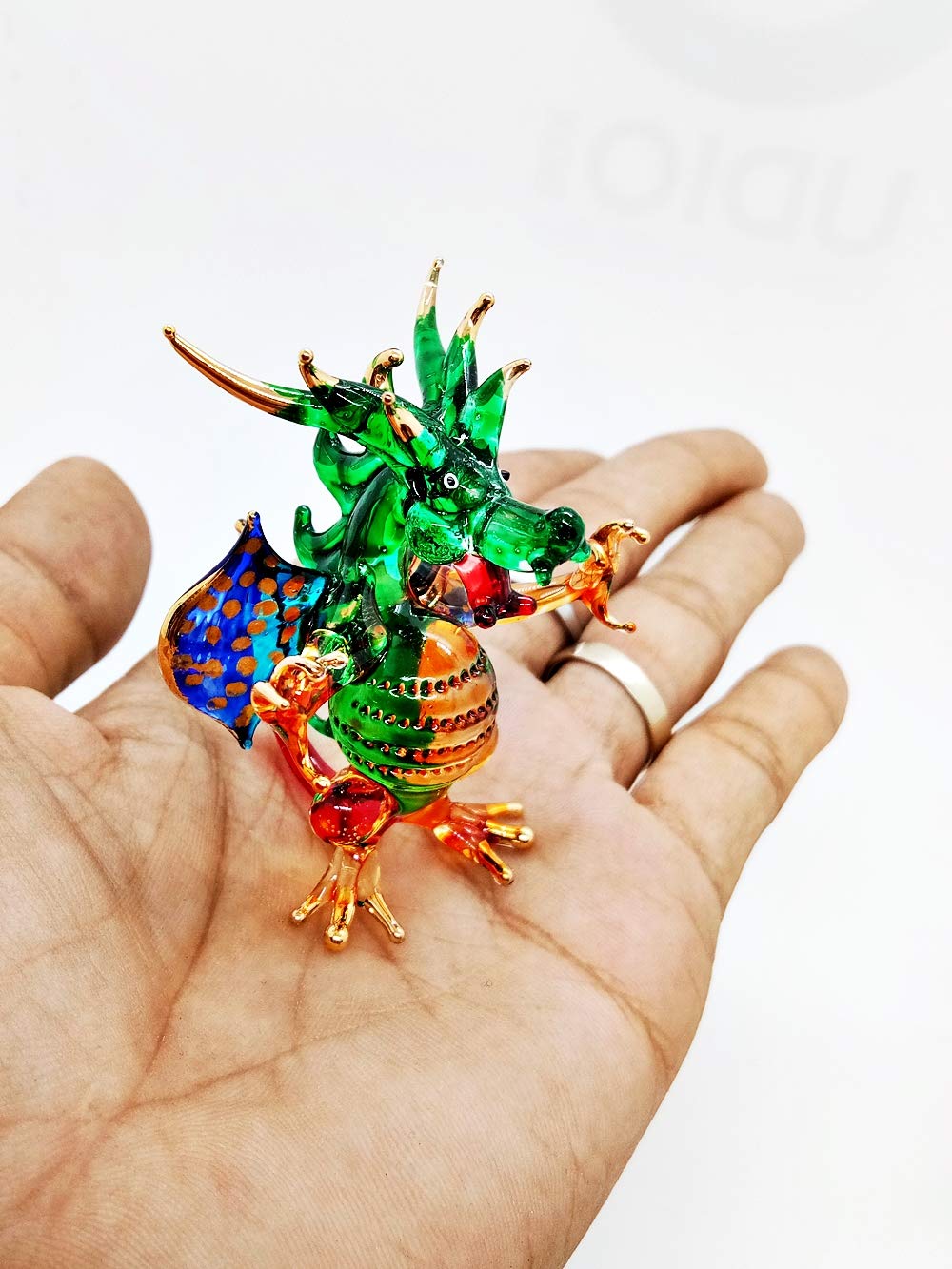Hand Blown Glass European Dragon Figurine - Green Art Sculpture with Gift Box for Home Decor, Collectibles, and Fantasy Gifts