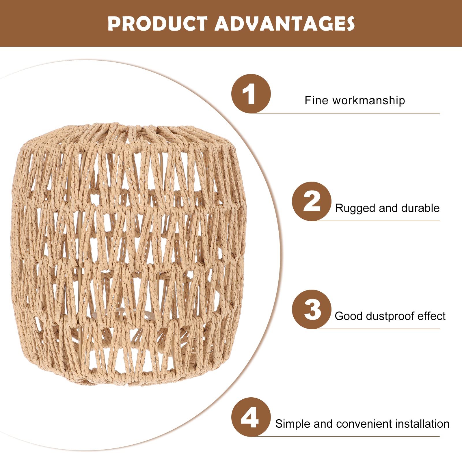 1PC Woven Rattan Lamp Shade - Medium Drum Pendant Light Cover for E27 Bulb - Hanging Chandelier, Table & Ceiling Light Fixture - Boho Home Decor for Living Room, Bedroom & Patio