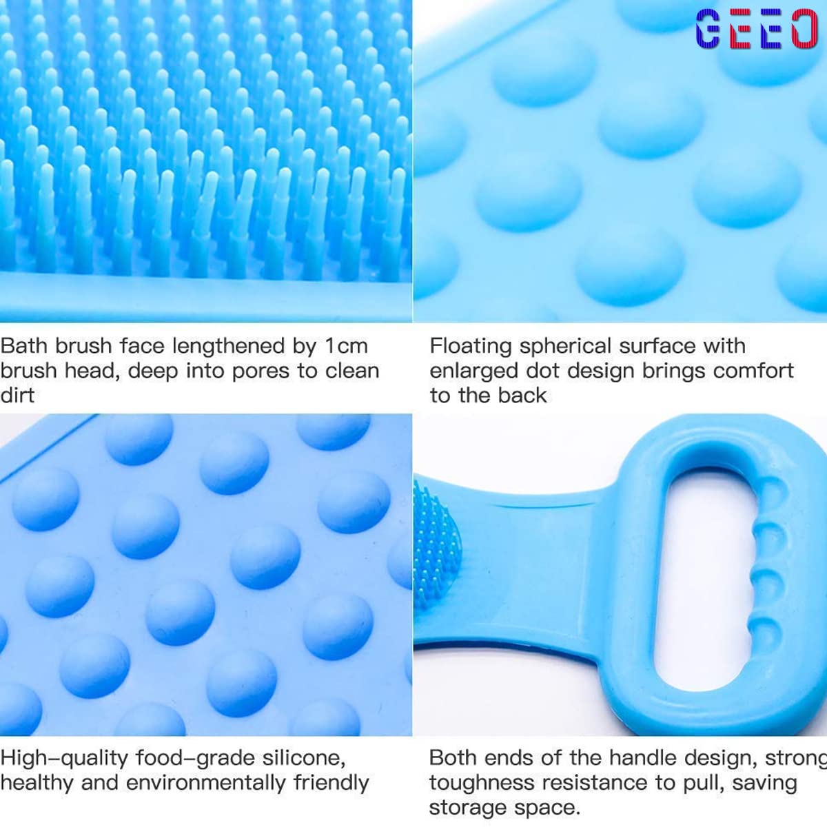 GEEO Silicone Body Scrubber Belt - Dual-Sided Exfoliating Shower Scrubber for Deep Cleansing, Replaces Bath Towel & Loofah - Perfect for Spa, Gym, and Home Shower Routine