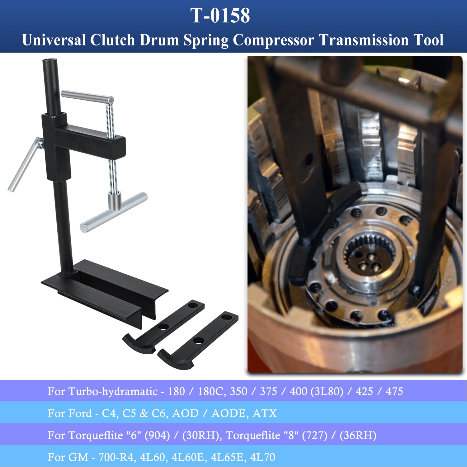 Bonbo T-0158 Heavy Duty Universal Clutch Drum Spring Compressor Tool - Durable Steel Transmission Repair Kit for Cars, Trucks & ATVs