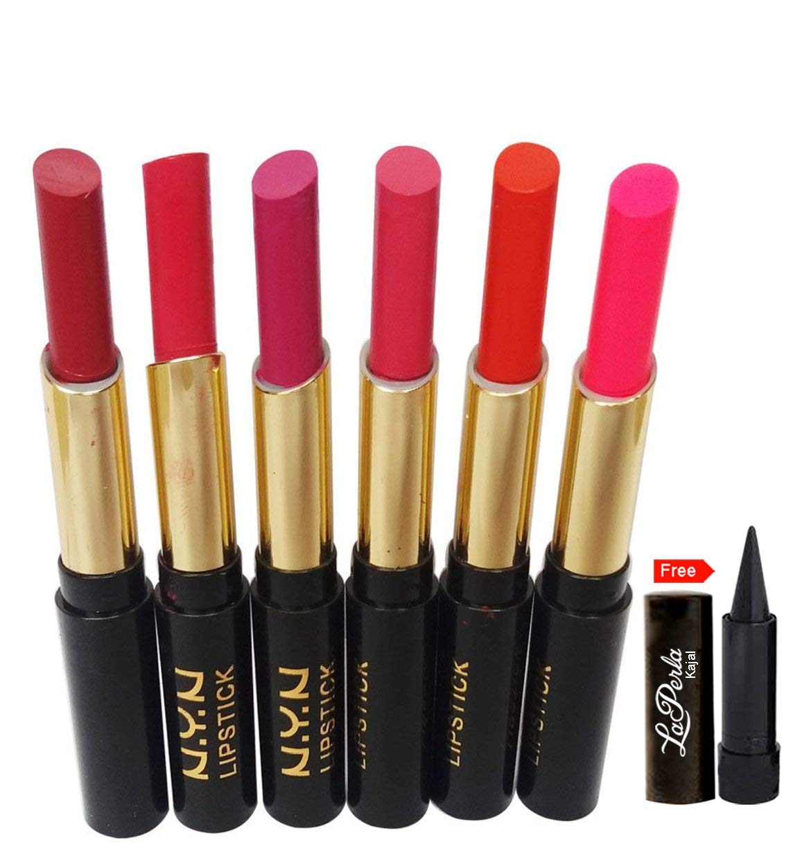 NYN 6-Pack Matte & Shiny Lipstick Set with Moisturizing Rich Colors - Includes Kajal Eyeliner & Skin Brightening Cream | Perfect Gift for Women, Daily Makeup & Special Occasions