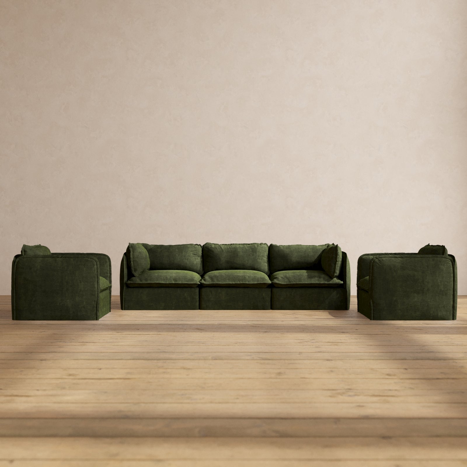 Premium Modular 3-Seater Sofa & Armchair Set in Olive Green | Luxe Fabric Blend | Perfect for Living Room, Lounge & Home Theater Comfort