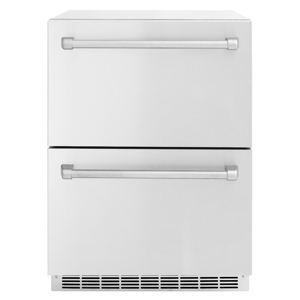 ZLINE 24 Inch Stainless Steel Outdoor Rated Dual Refrigerator Drawer - 168 Can Capacity, Touchstone Series (RDSO ST 24) - Perfect for Outdoor Kitchens, Patios, and Entertaining Areas