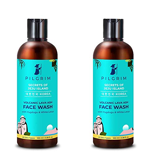 Pilgrim Volcanic Lava Ash Mild Face Wash Cleanser (100ml x 2 Pack) - Deep Pore Cleansing, Oil Control & Pollution Defense for Dry, Oily & Acne Skin | Korean Beauty Skincare | Perfect for Daily Cleansing & Travel