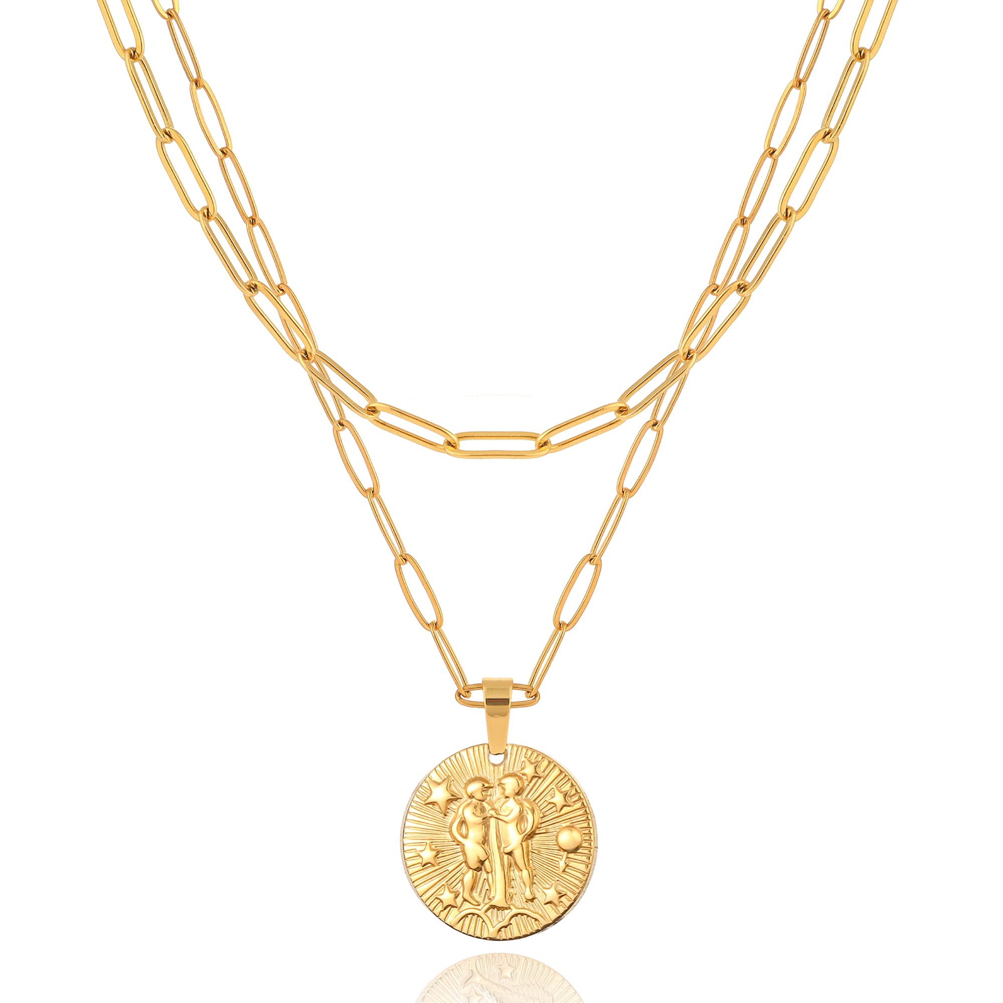18K Gold Plated Zodiac Necklace for Women - Dainty Paperclip Chain Layered Pendant, Perfect Birthday Gift for Girls & Women | Ideal for Everyday Wear, Layering & Special Occasions