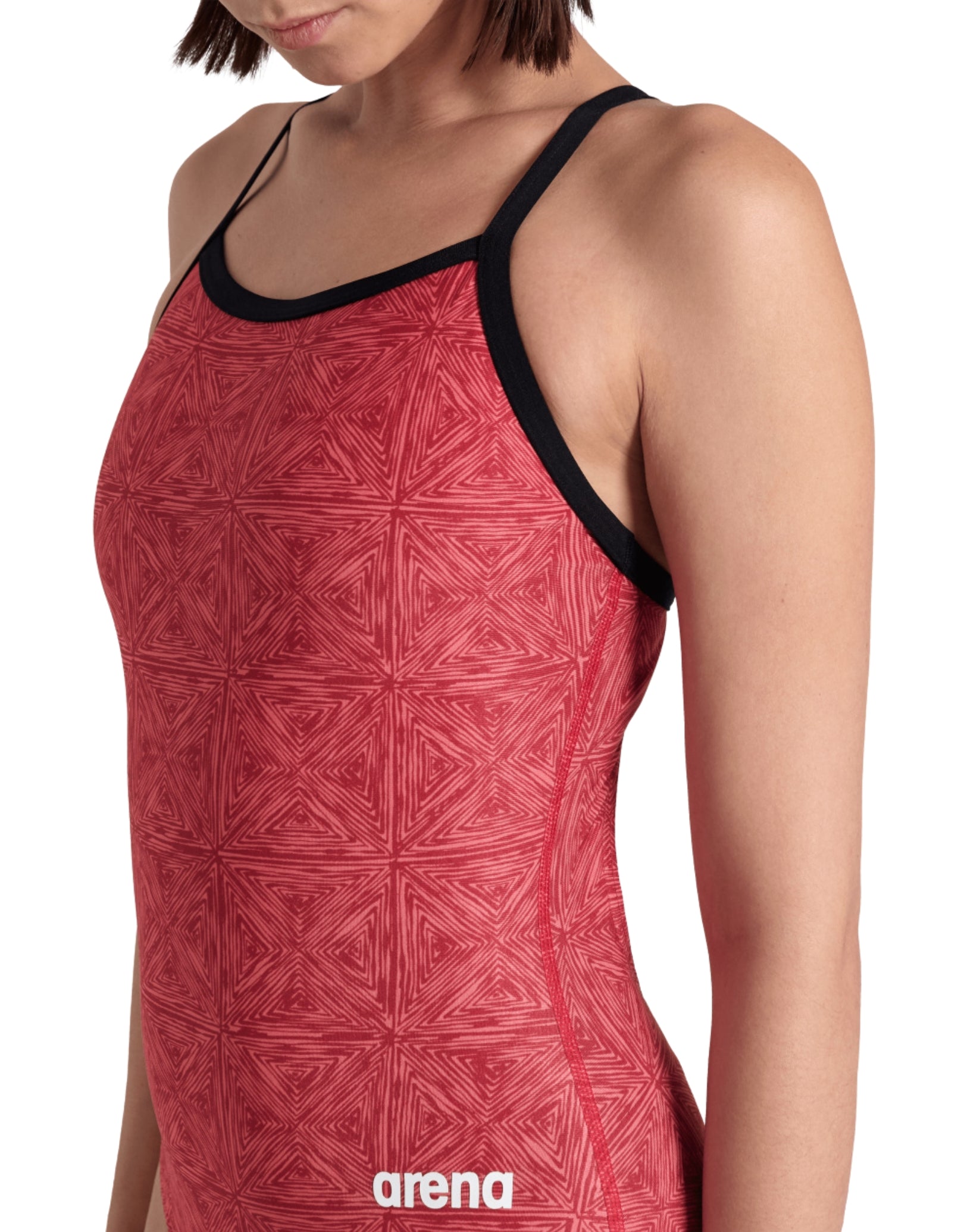 Abstract Tiles Lightdrop Back Swimsuit - Sexy Red One Piece Bathing Suit for Women | Perfect for Beach Vacations, Pool Parties & Summer Getaways
