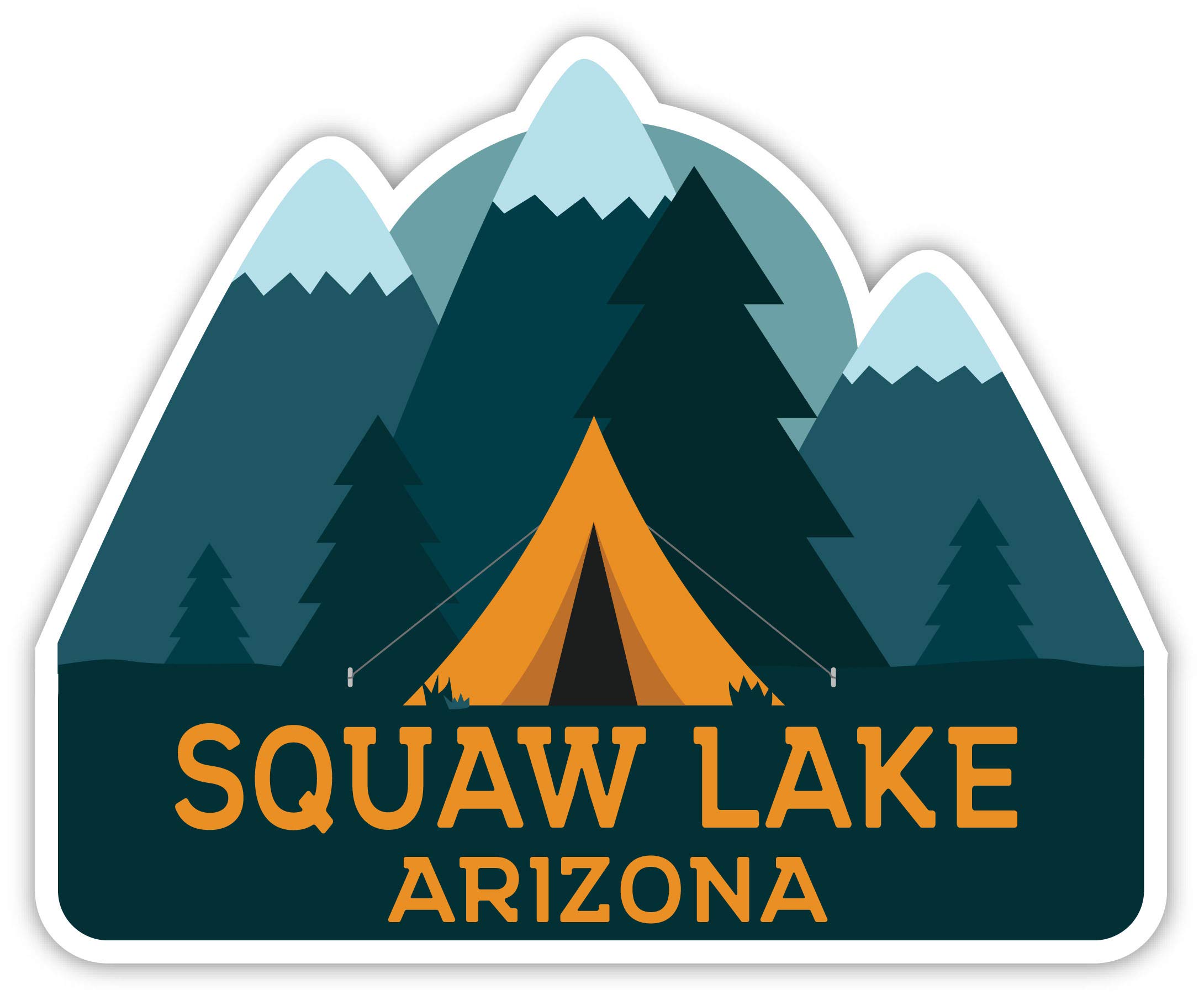 Squaw Lake Arizona Souvenir 4 Inch Vinyl Decal Sticker - Camping Tent Design - Perfect for Water Bottles, Laptops, Cars & Outdoor Gear
