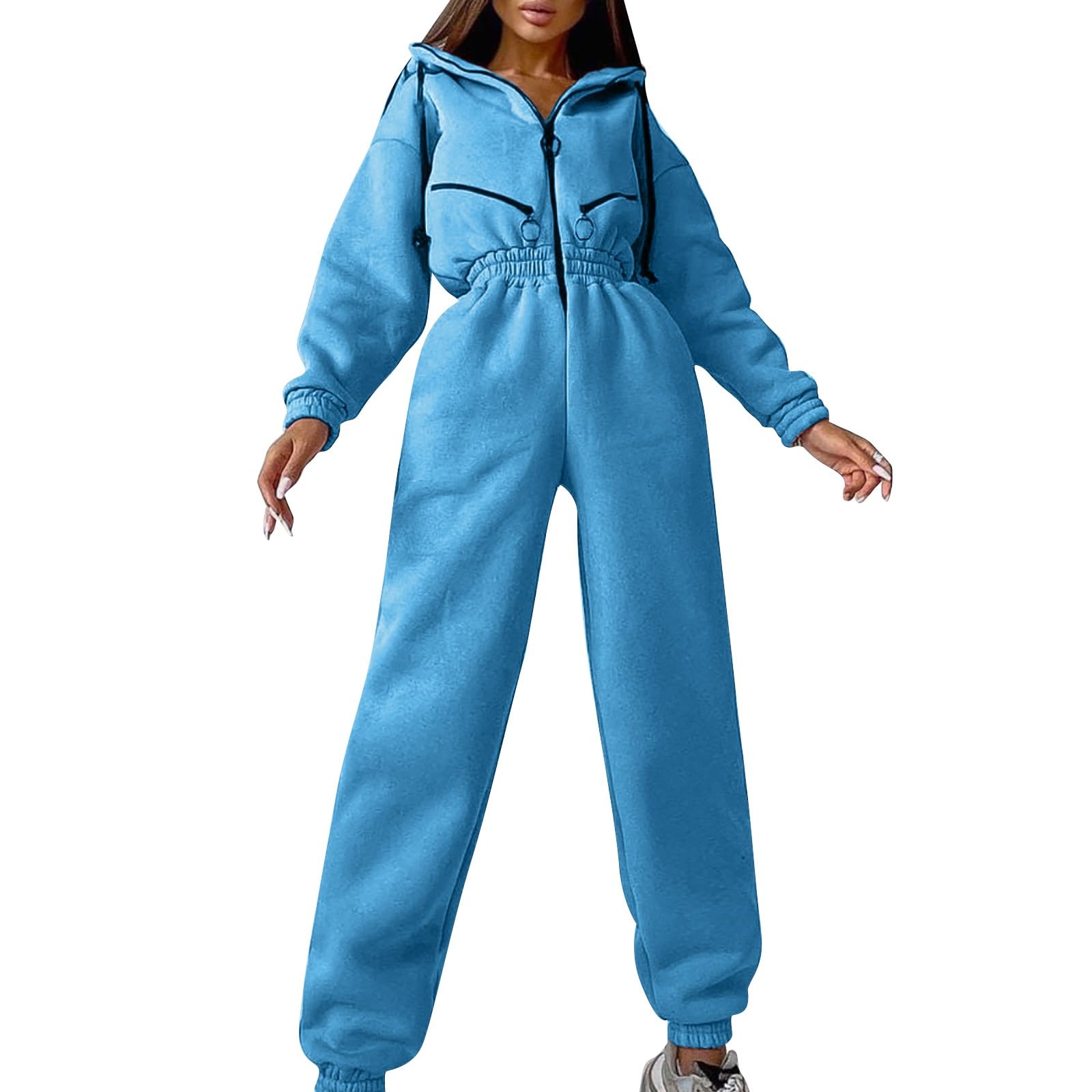 Women's Solid Color Long Sleeve Zip-Up Hoodie & Pants Sportswear Set - Gym, Yoga, Running & Casual Wear