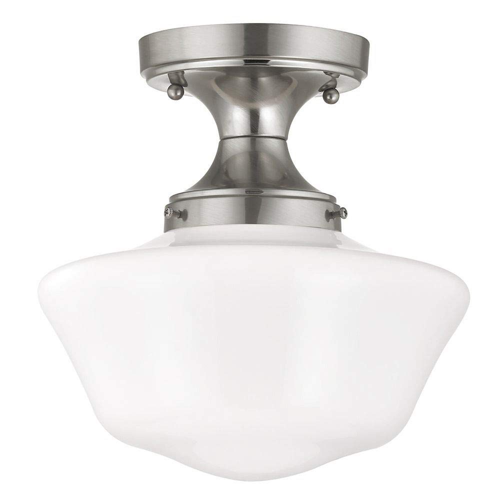 10-Inch Schoolhouse Ceiling Light Fixture - Satin Nickel Finish - Vintage Industrial Pendant Lighting for Kitchen, Dining Room, Bedroom & Office